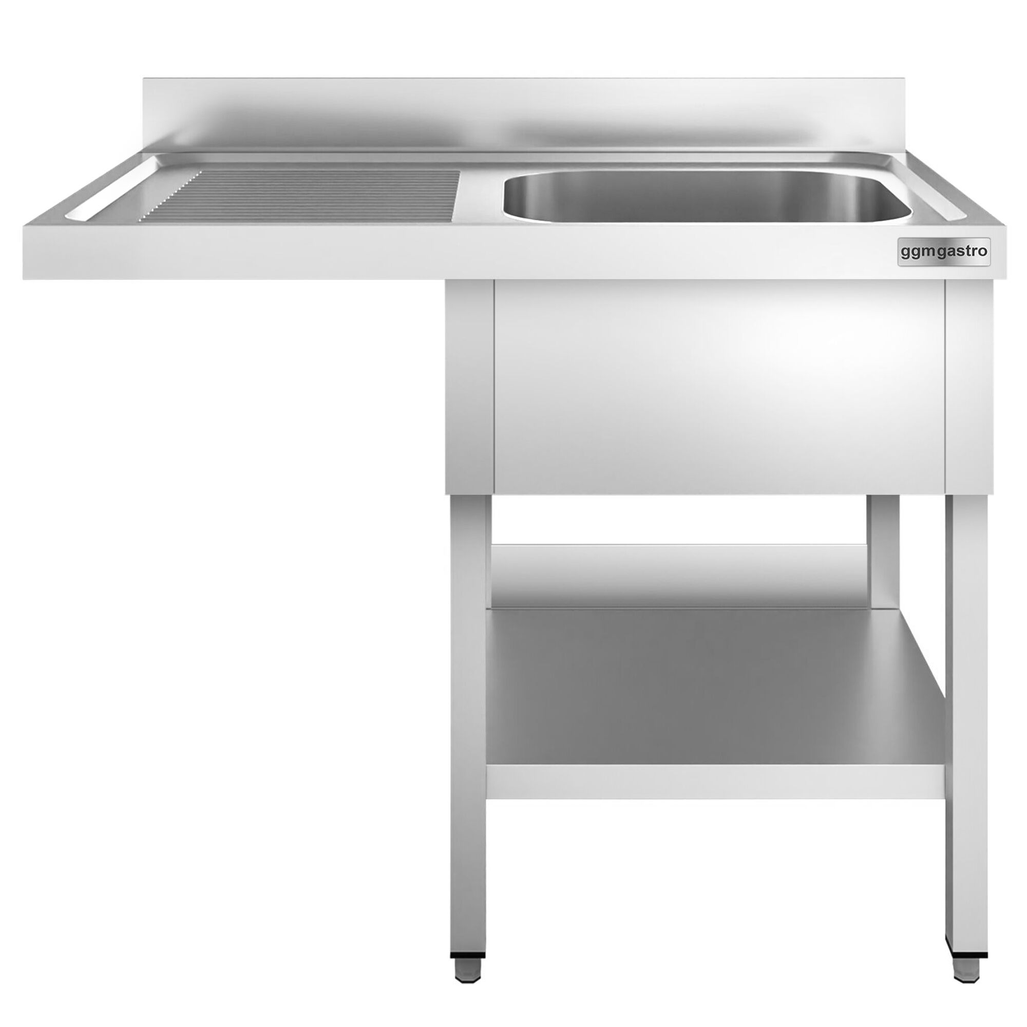 Plonge PREMIUM en acier inoxydable - 1200x700mm - 1 bac - égouttoir à gauche - avec espace lave-vaisselle - adossée/avec dosseret