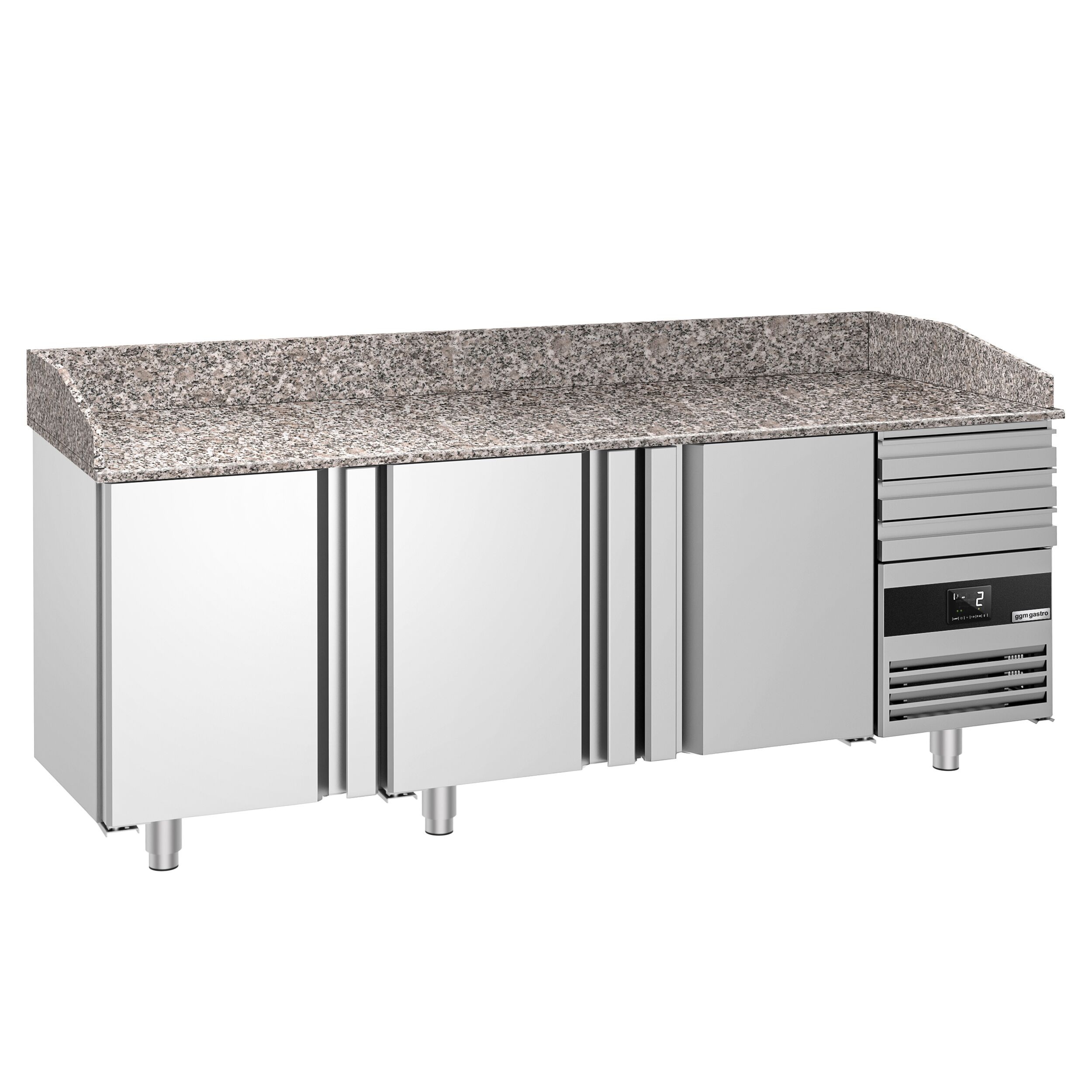 Commercial Pizza Prep Counter - Granite Top PREMIUM - 2150x800mm - with 3 doors & 3 drawers