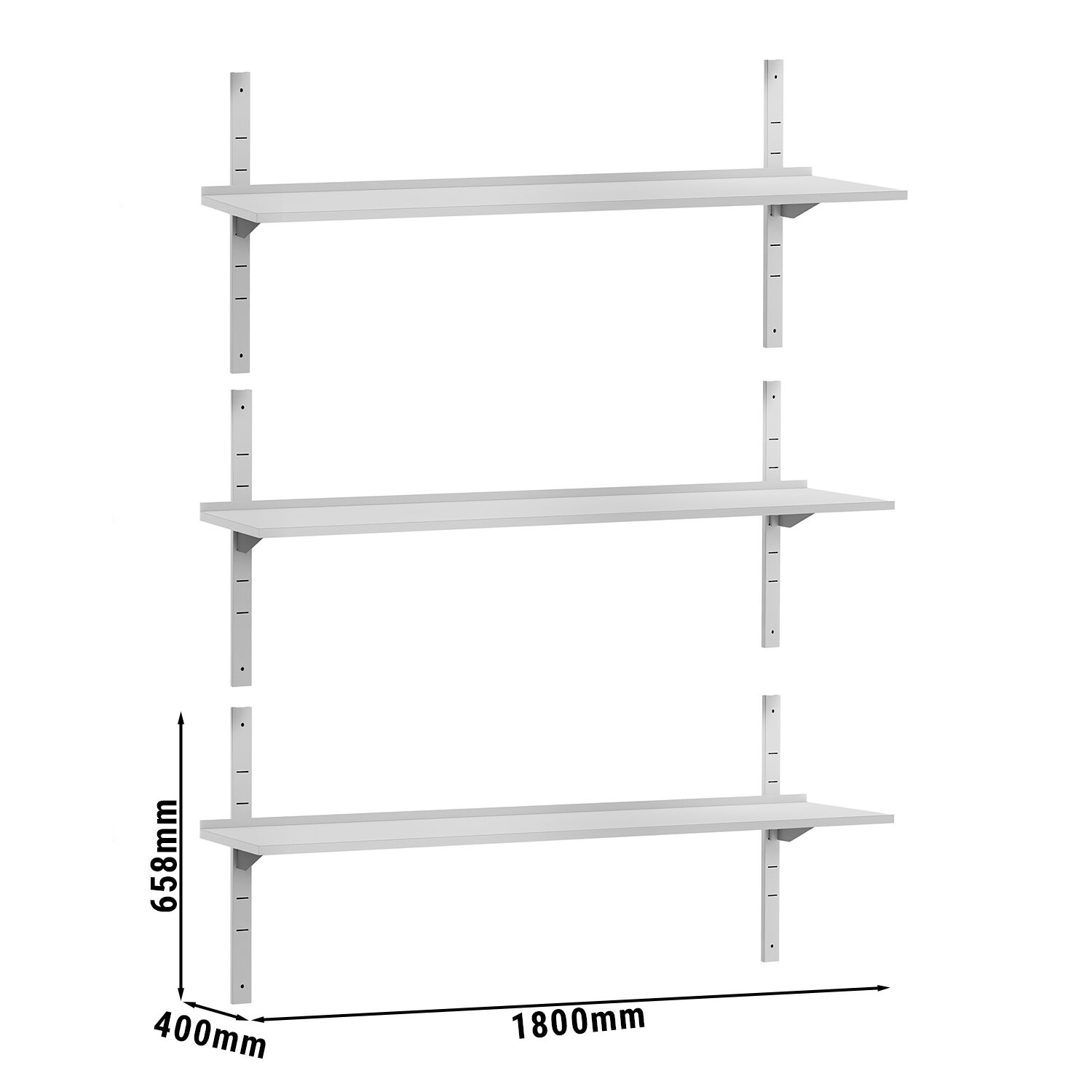 Étagère murale ECO en inox - 1800 × 400 mm - avec 3 étages