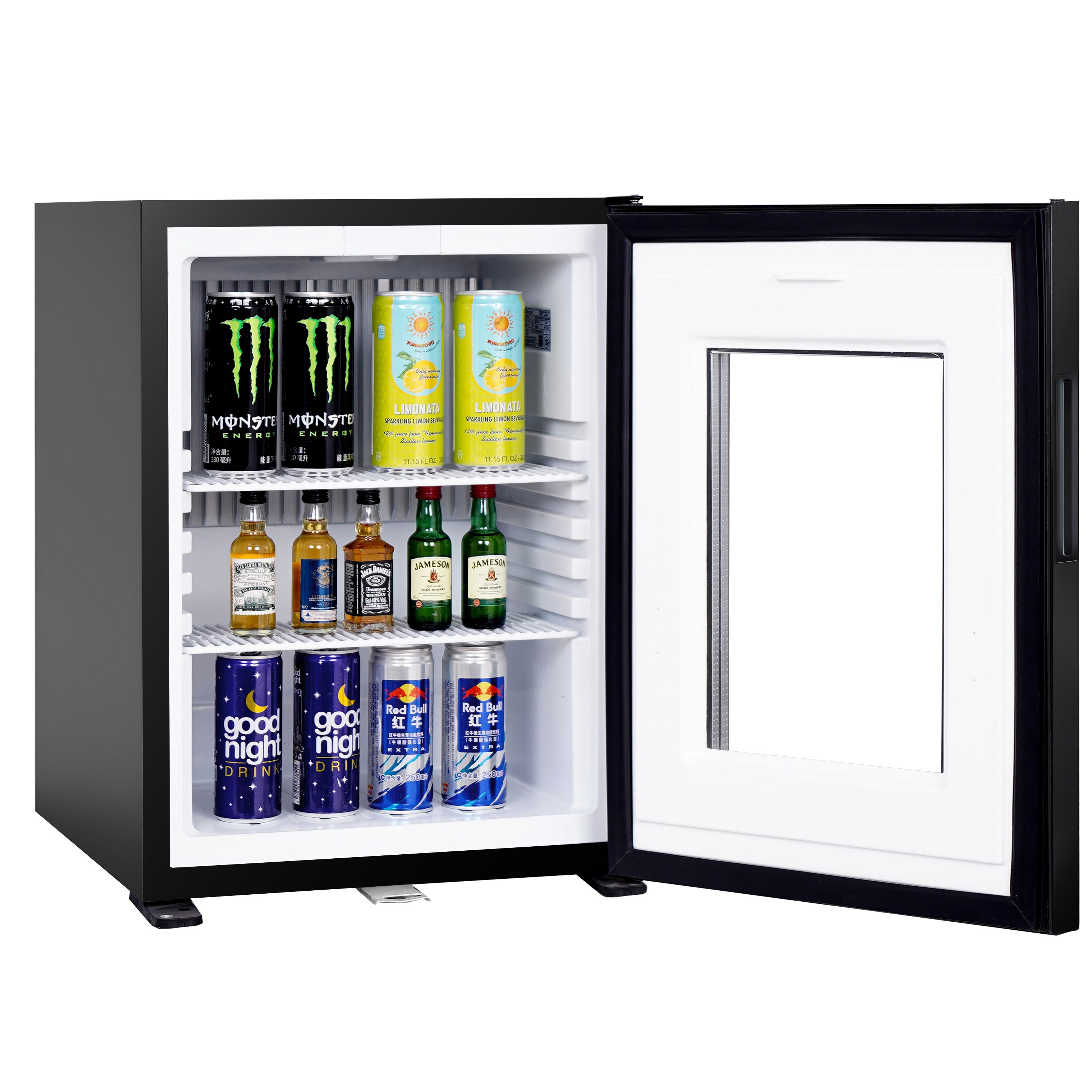 Minibar - 402mm - 34L - avec 1 porte en verre & serrure - Noir - double vitrage, porte réversible