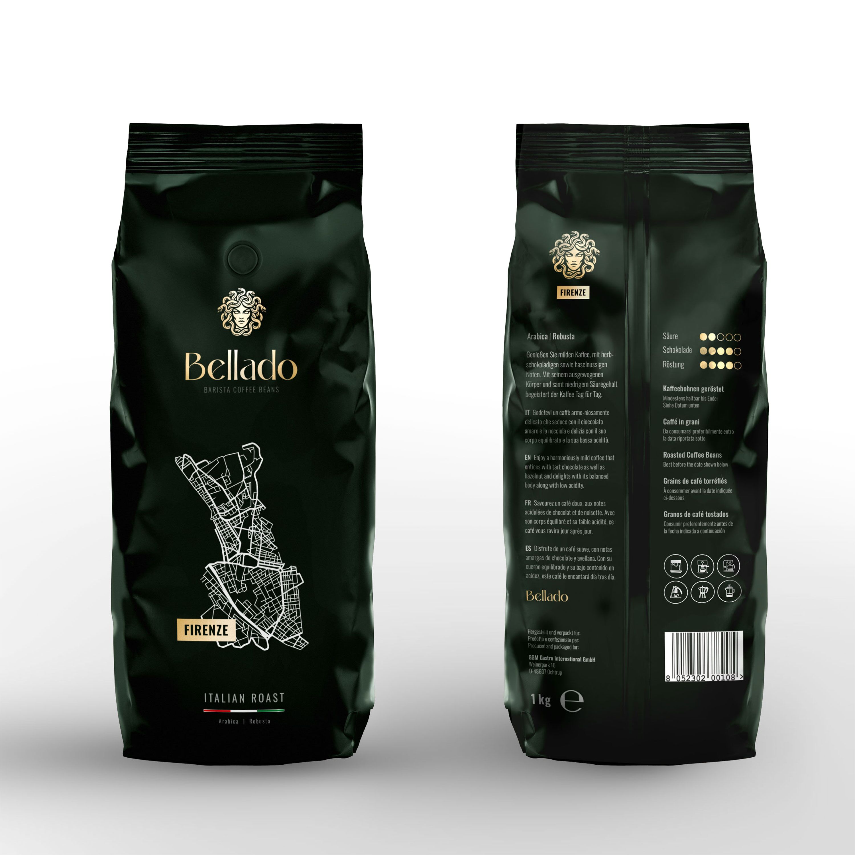 BELLADO | Ziarna kawy „Firenze” – 6 x 1 kg – 80% arabiki i 20% robusty