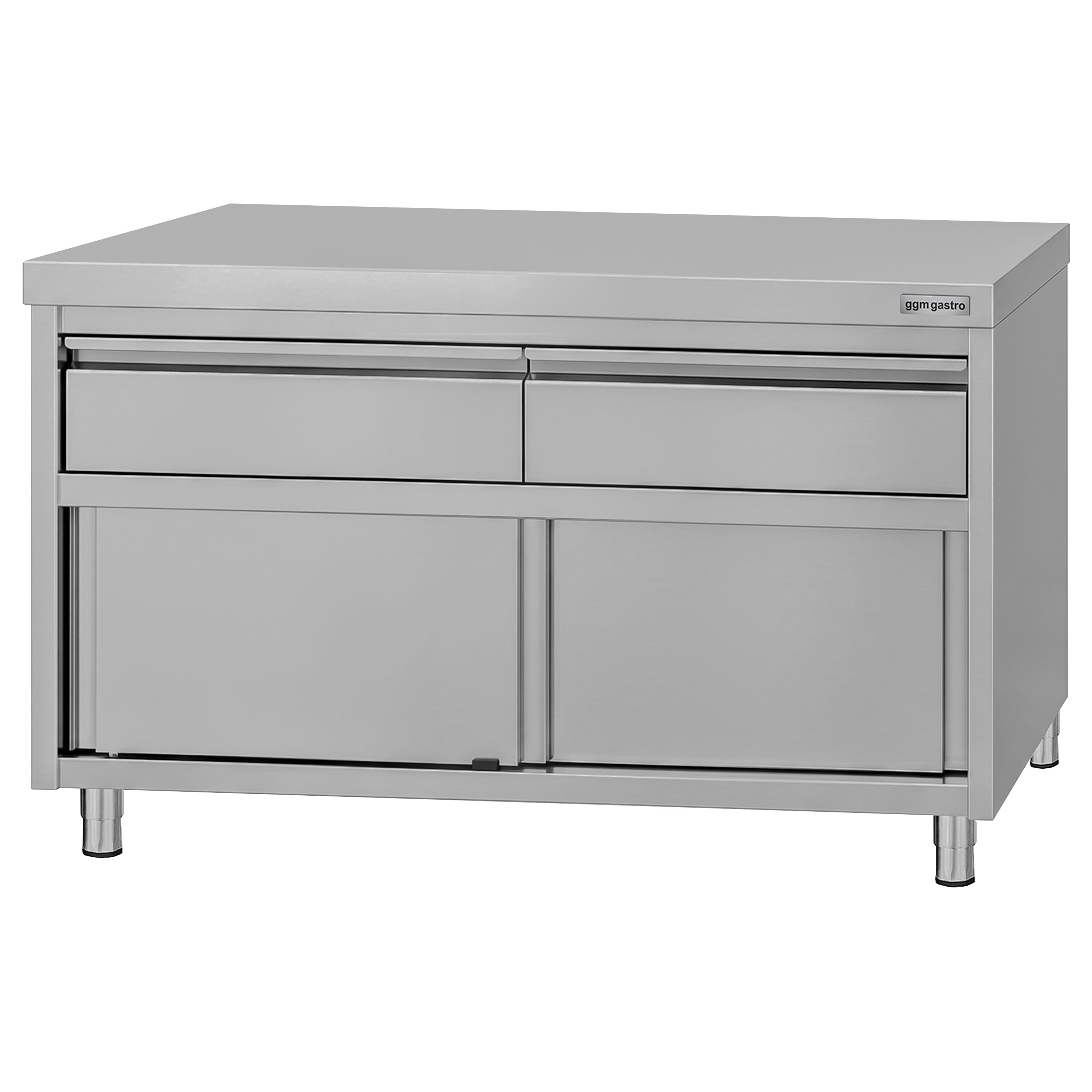 Armoire de travail en acier inoxydable ECO - 1200 x 600 mm - avec 2 tiroirs et une porte coulissante