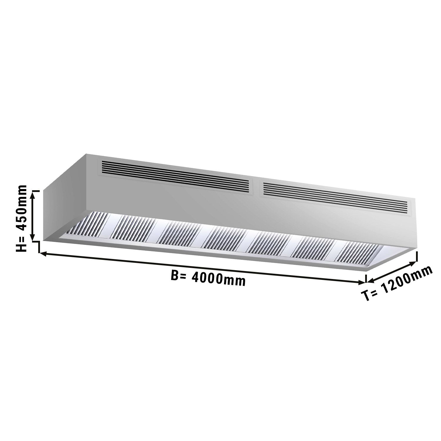 Hotte caisson à induction – 4000 mm – sans moteur – avec filtre