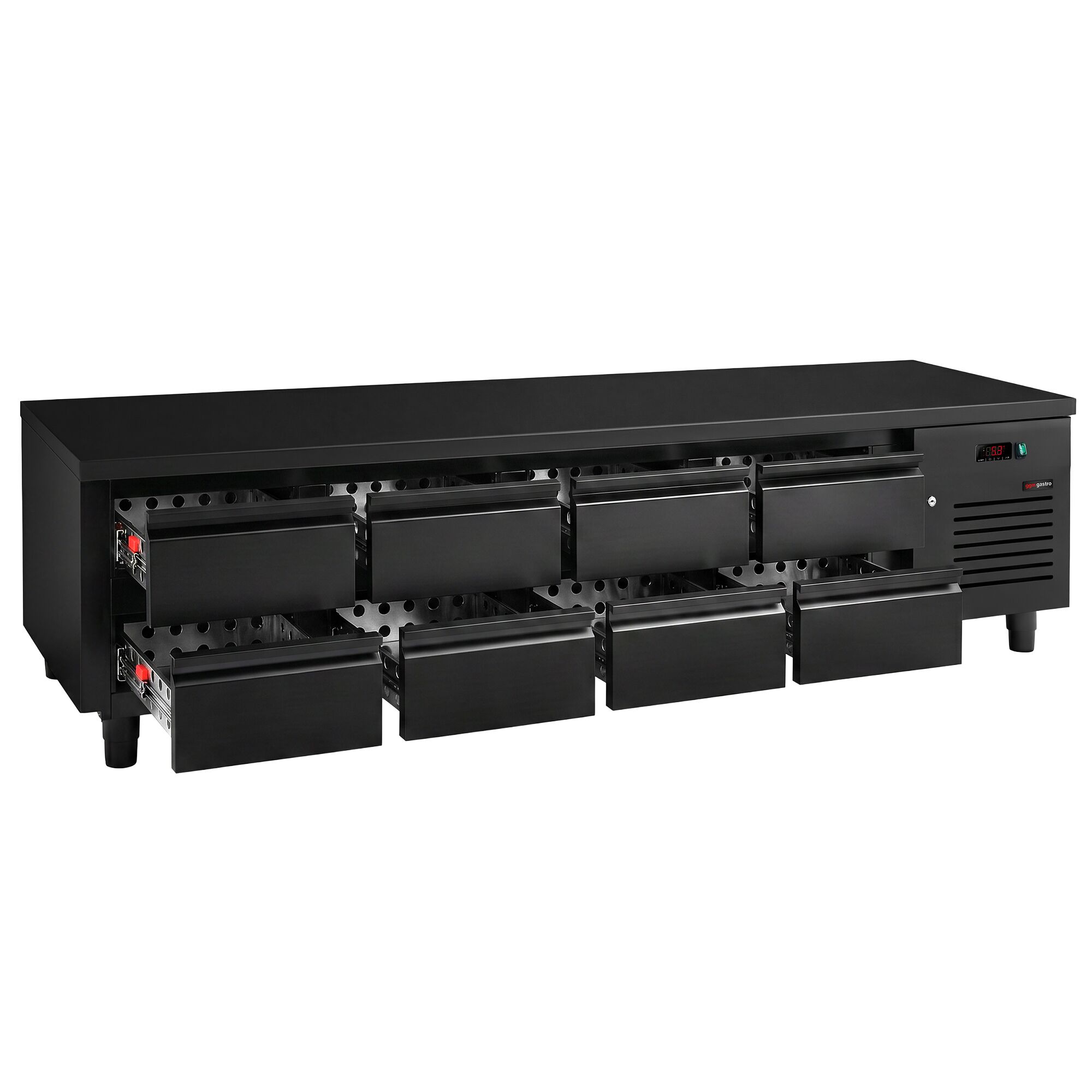 Meuble bas réfrigéré - 2400mm - 386 litres - 8x GN 1/1 tiroirs - noir mat