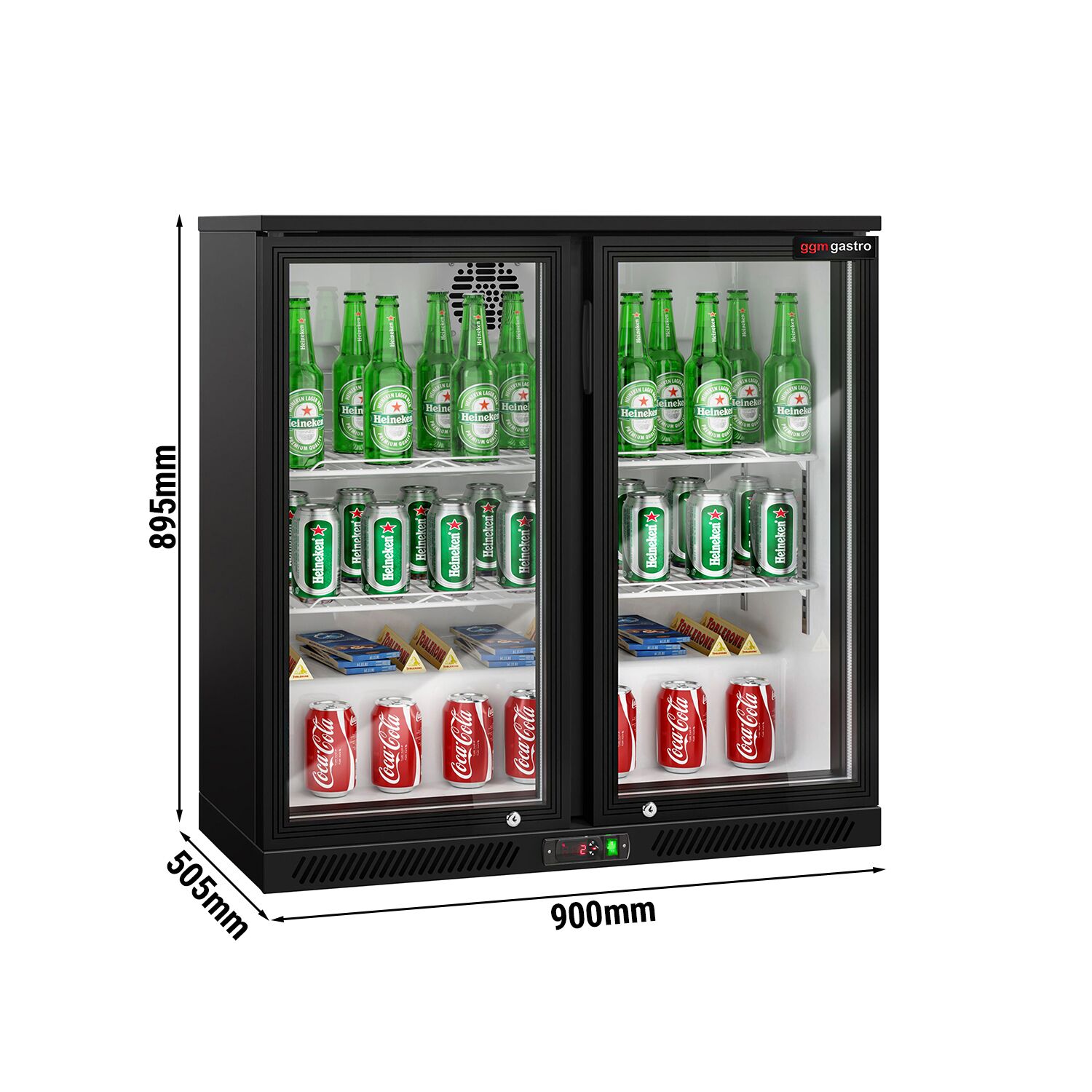 Réfrigérateur de bar – 900 mm – 220 litres – avec 2 portes vitrées battantes – Noir