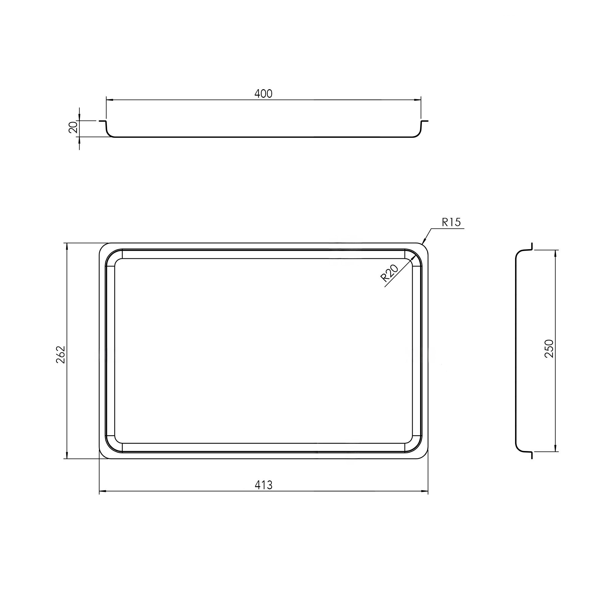 Plateau de service avec rebord - Acier inoxydable - avec rebord - rectangulaire - 413x262x20mm