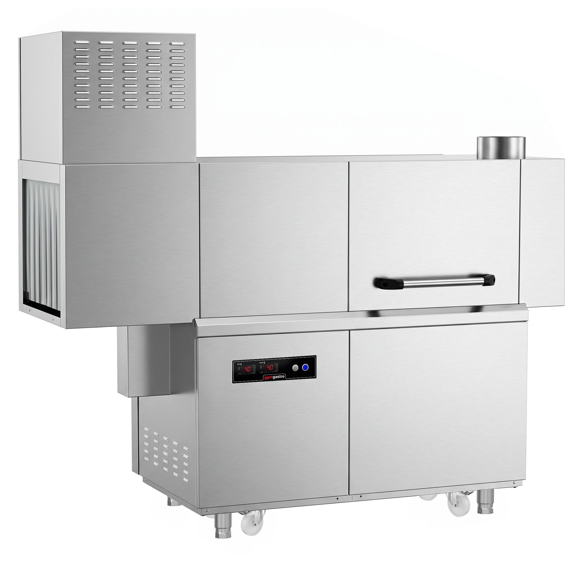 Lave-vaisselle à convoyeur - Commande électronique (affichage numérique) - 47kW - panier 500x500mm - avec tunnel de séchage - avec pompes doseuses intégrées pour détergent et produit de rinçage - Table d’entrée à gauche