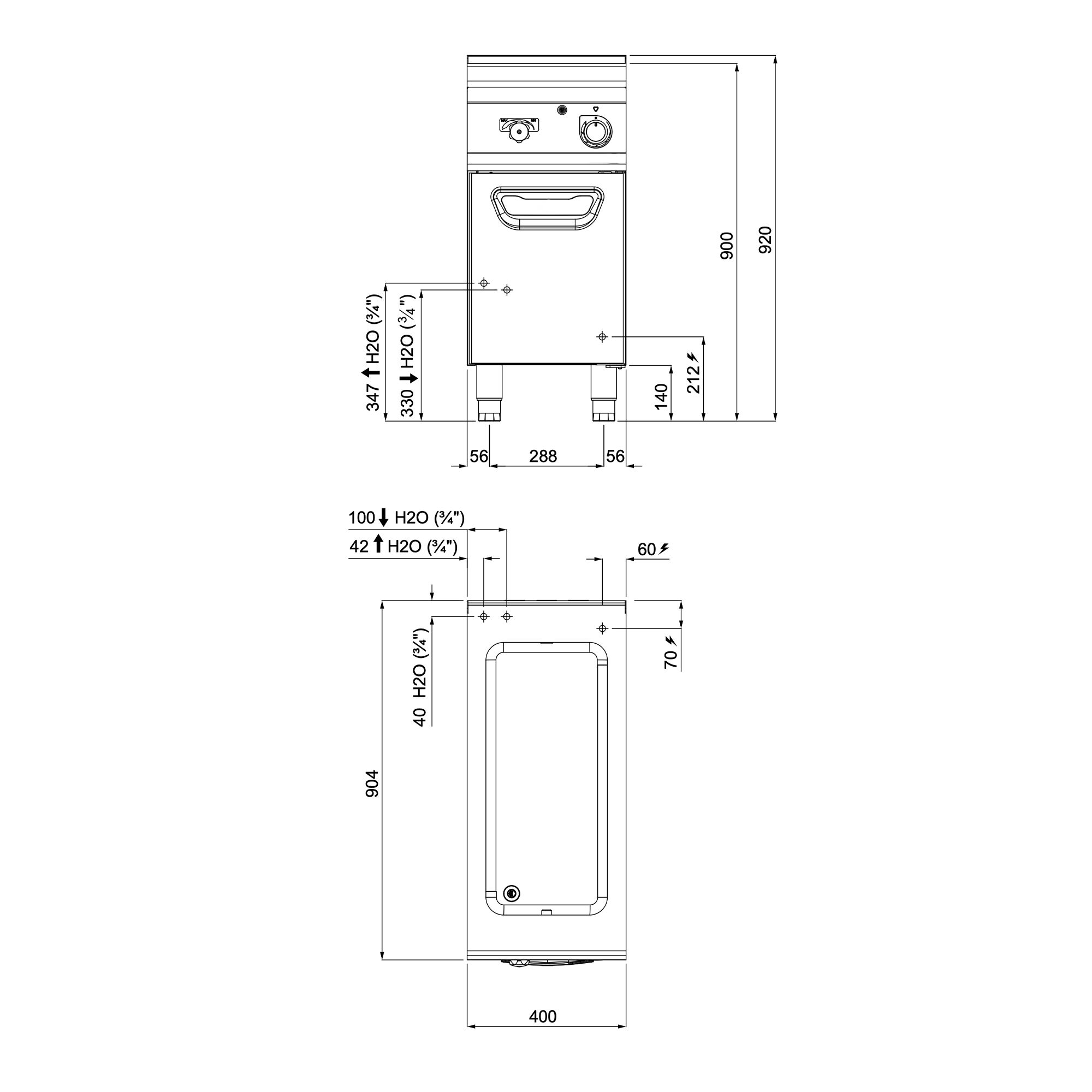 Bain-marie électrique – 1,6 kW – 1 × GN 1/1 & 1 × GN 1/3