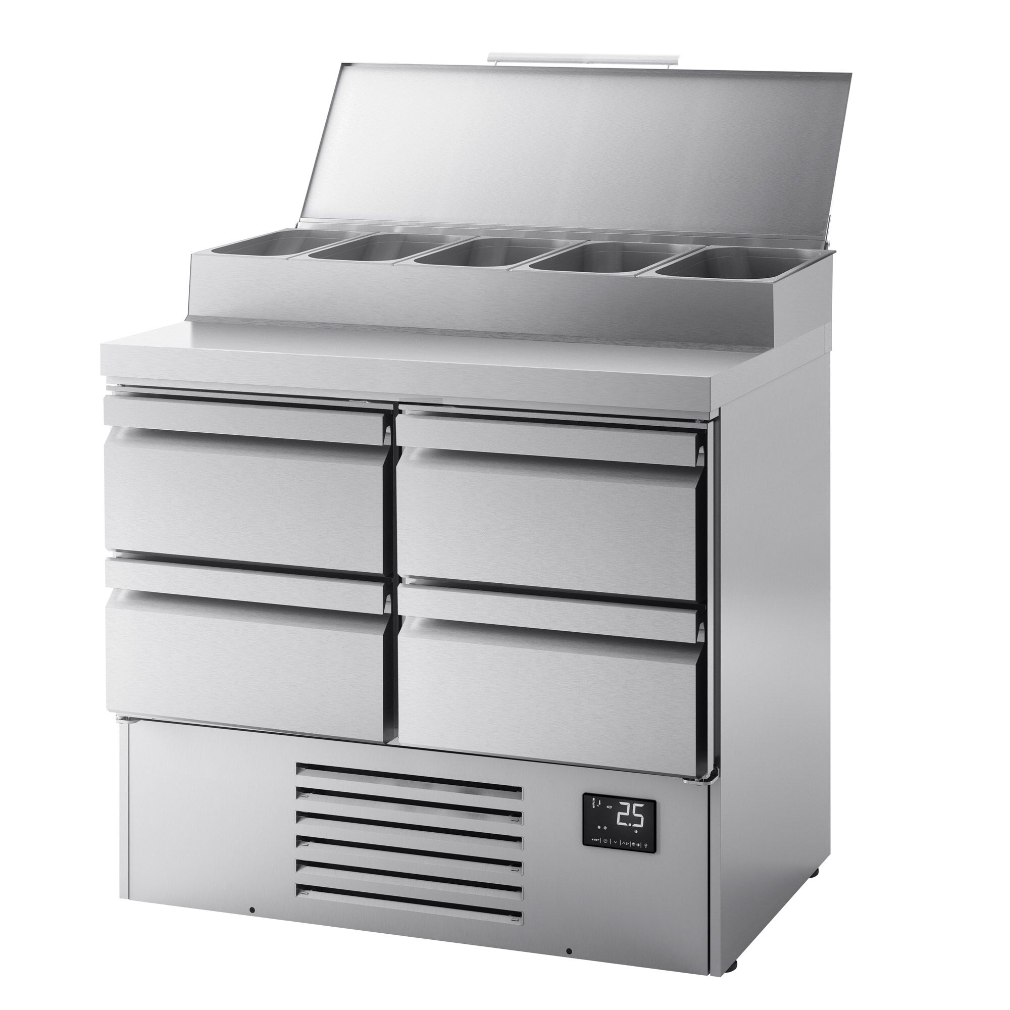 Table réfrigérée de préparation Mini - 978 x 700 mm - avec 4 tiroirs - avec superstructure en inox 5 x GN 1/4
