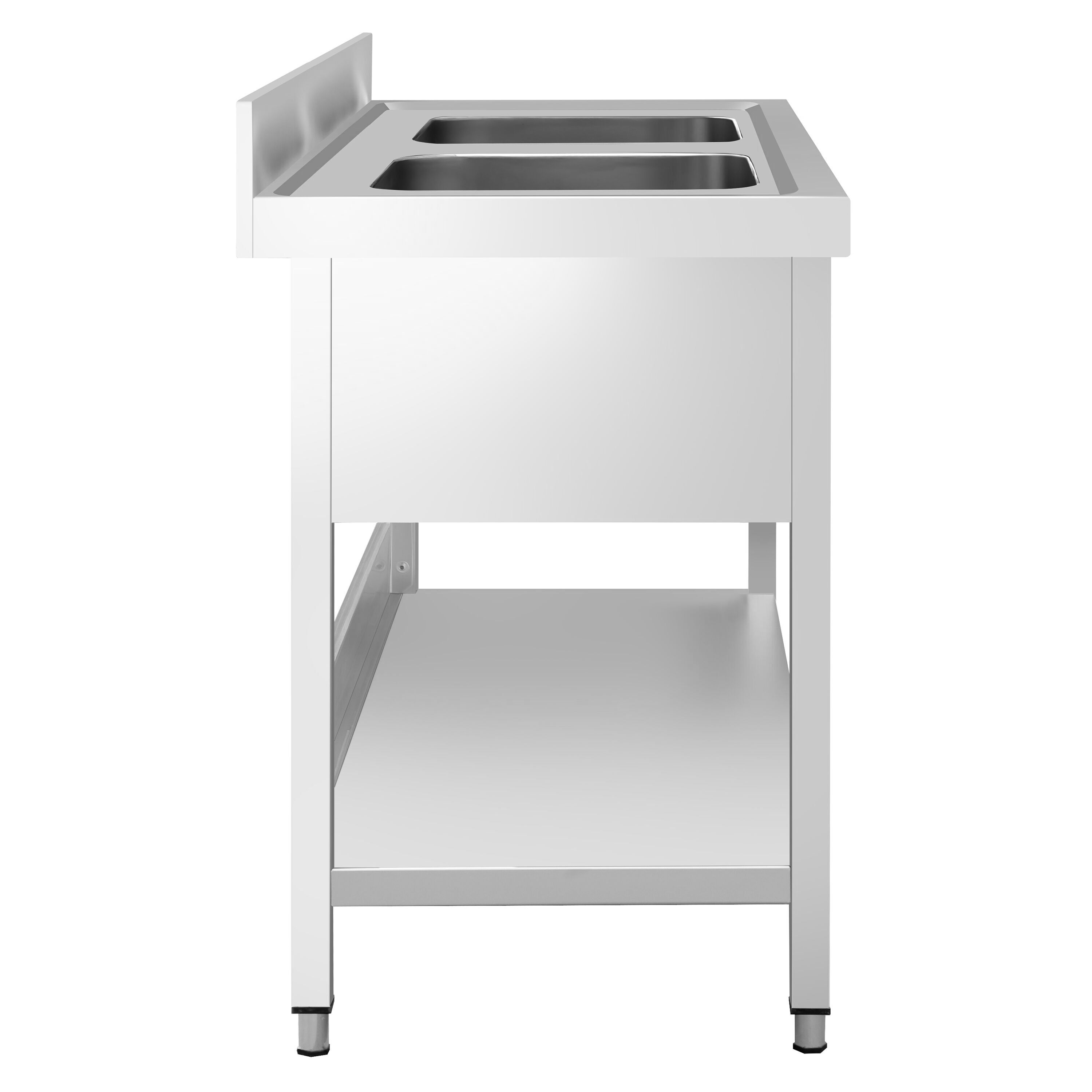 Plonge en inox PREMIUM - 1600x600mm - avec étagère basse - 2 bacs au centre