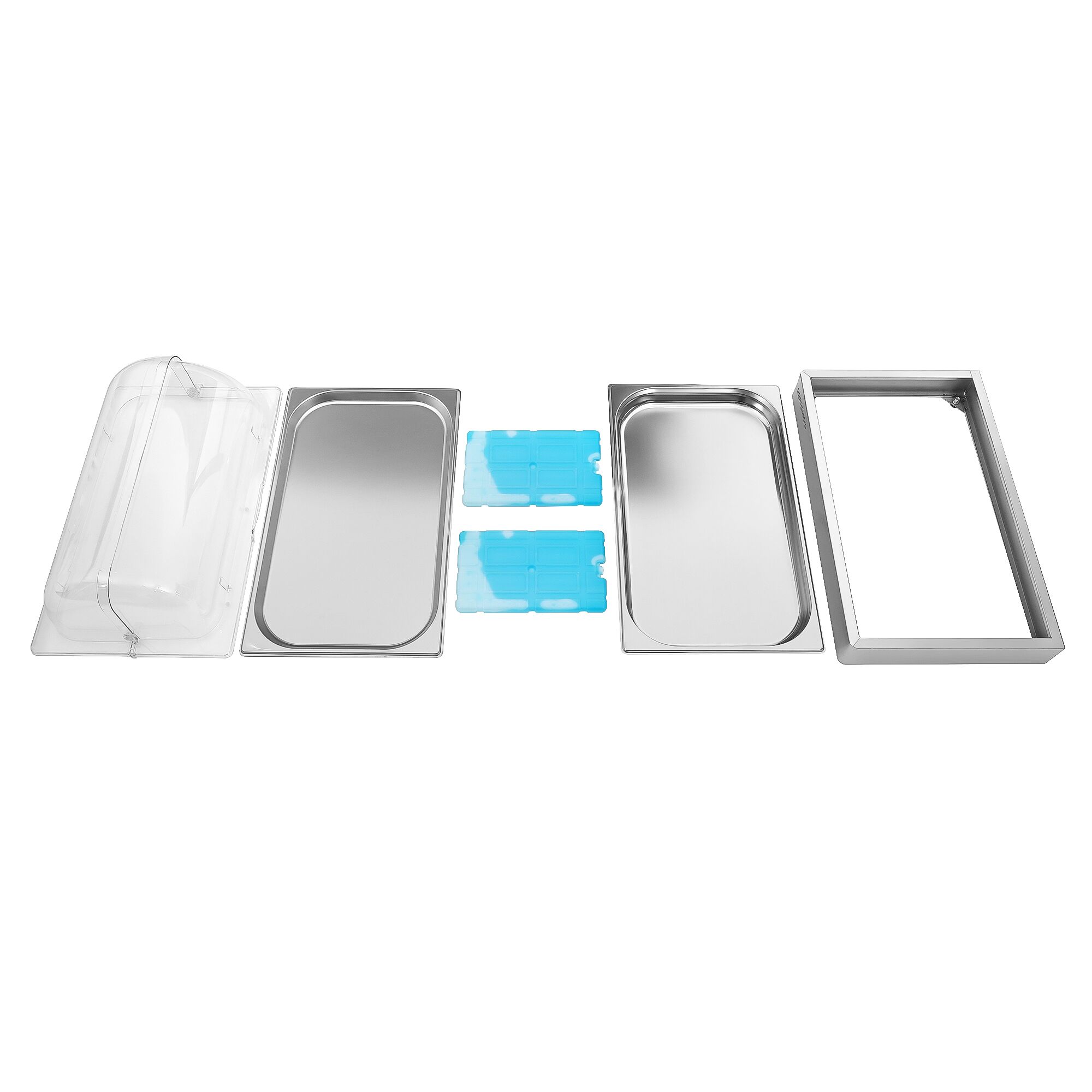 Couvercle de présentation roll-top - Dôme - GN 1/1 - Acier inoxydable - 540x335mm - Hauteur:255mm - incl. bac GN 1/1, deux packs de froid