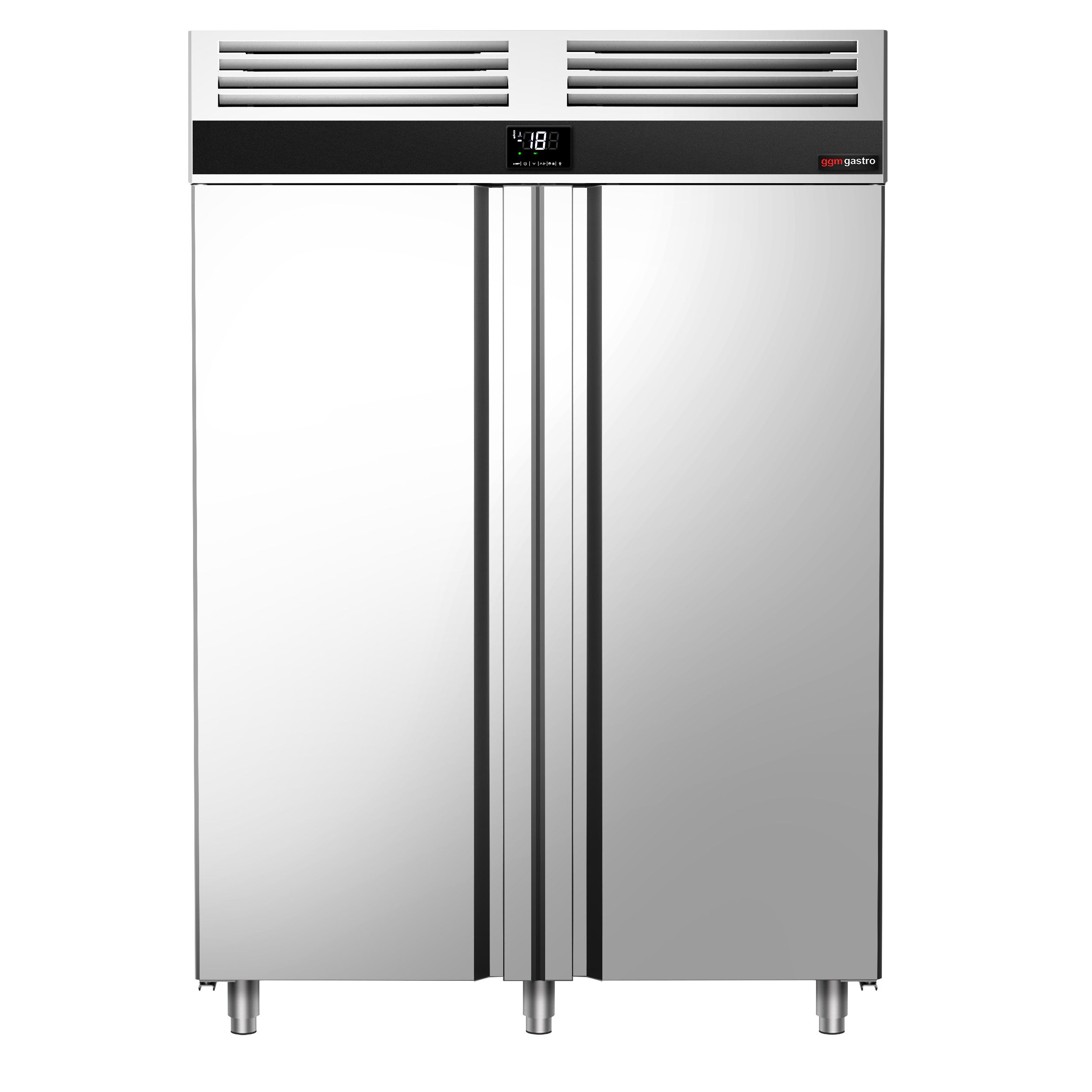 Armoire réfrigérée négative en acier inoxydable PREMIUM - GN 2/1 - 1400 L - avec 2 portes vitrées & Glissières GN & 6 grilles GN 2/1