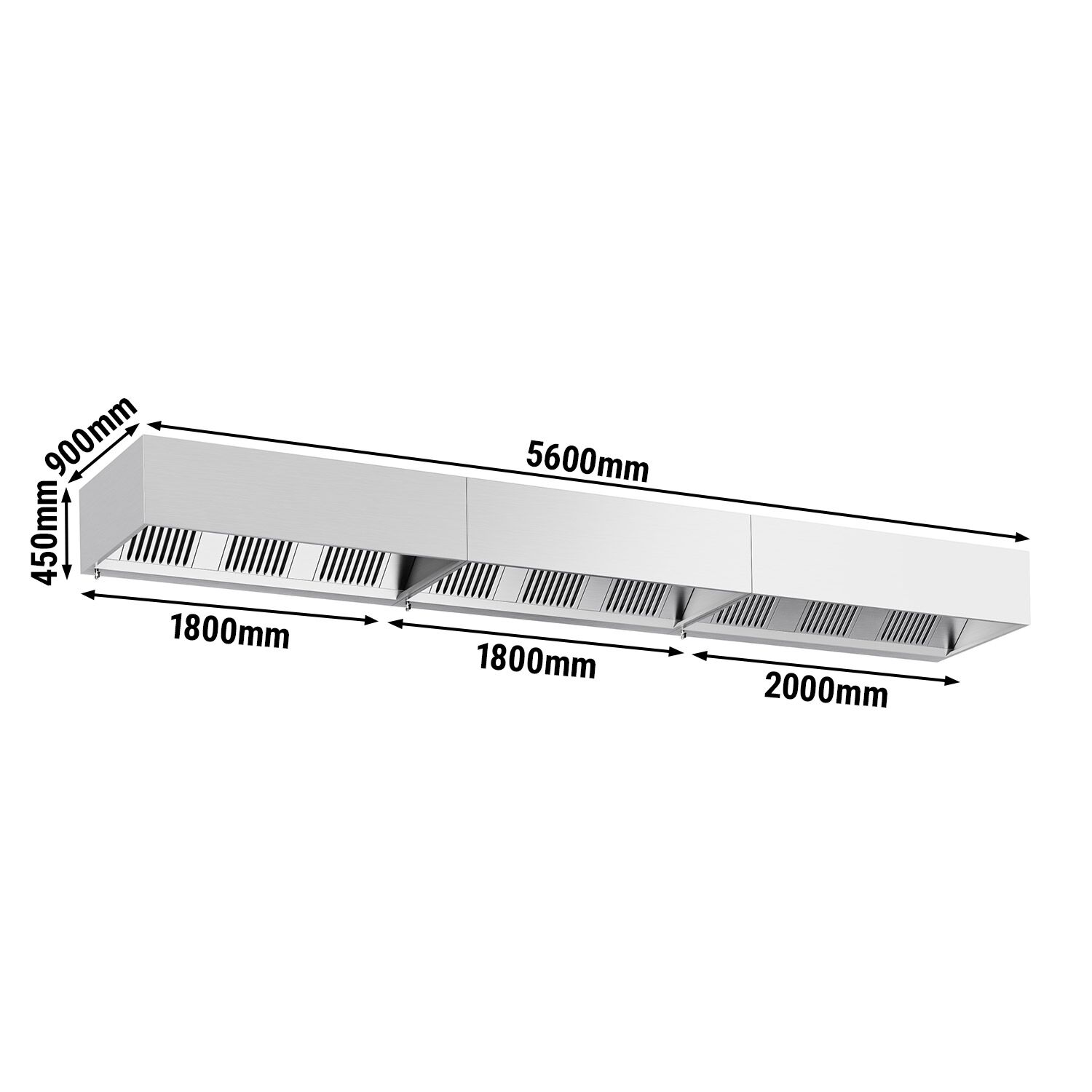 Skříňová digestoř - 5600 mm - s filtrem a svítidlem