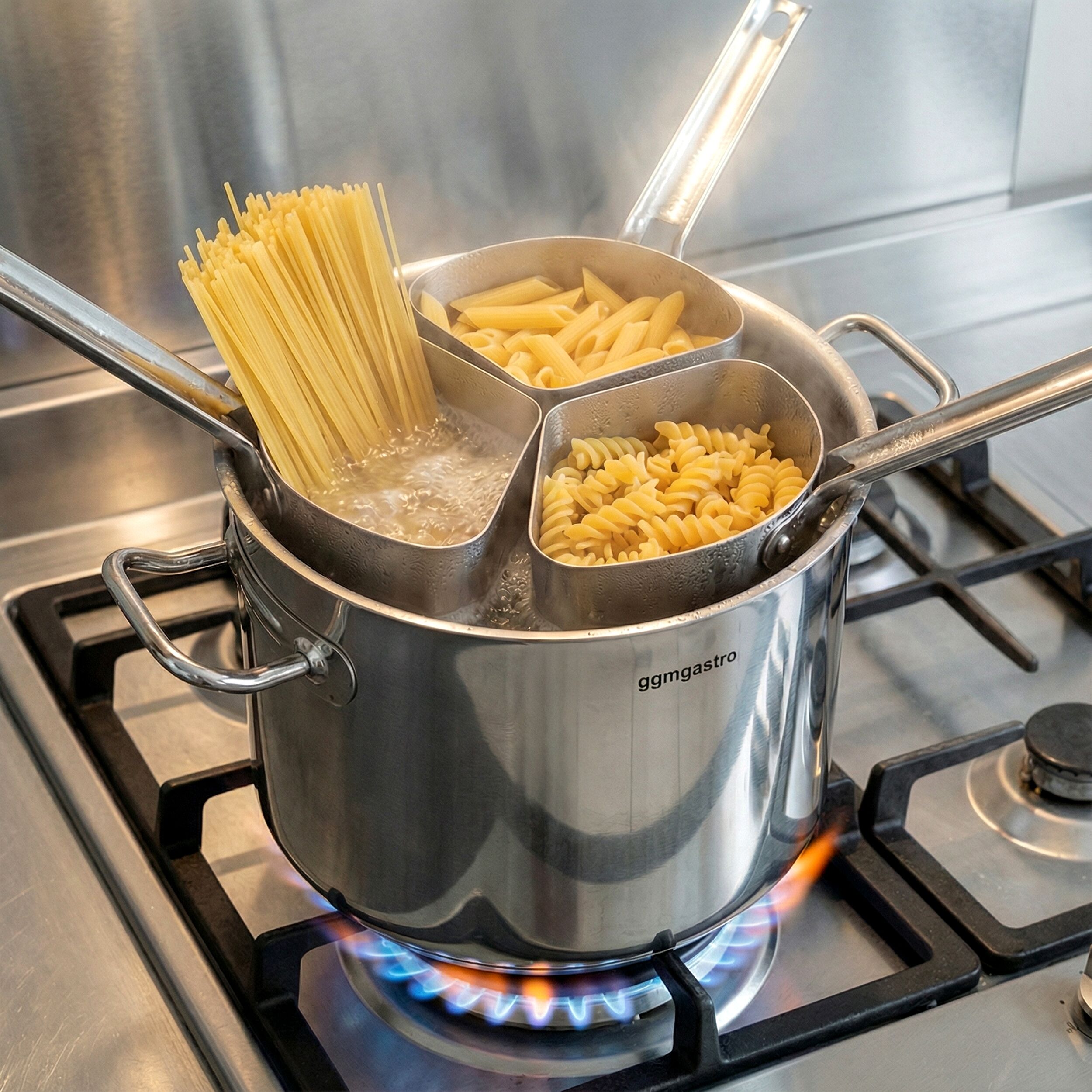 Panela - AISI 304 - 8L - Ø240mm - Altura:195mm - incl. 3 peneiras - compatível com todos os fogões, incluindo indução
