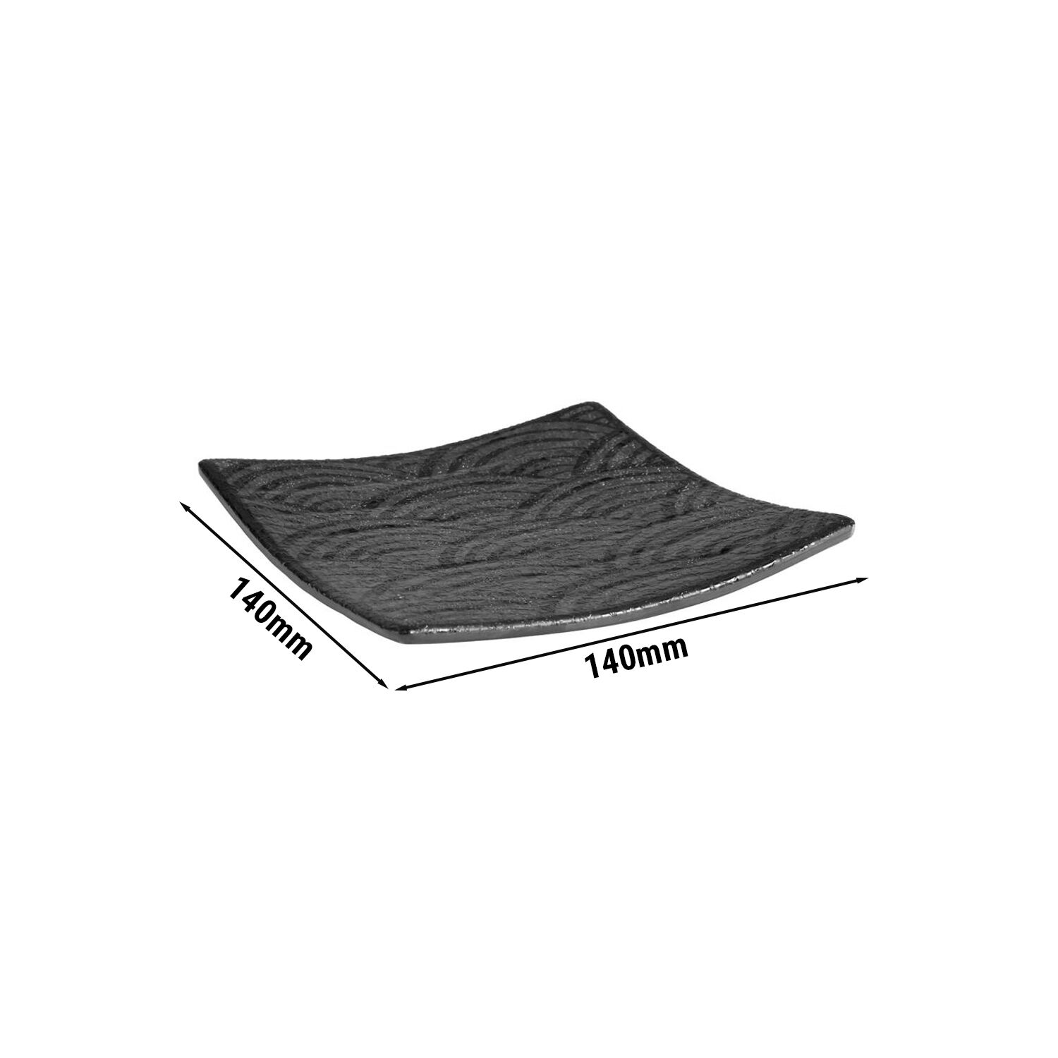 (6 pcs) Plateau de présentation - DARK WAVE - Mélamine - 140x140mm - Hauteur:20mm - Noir - empilable, compatible lave-vaisselle