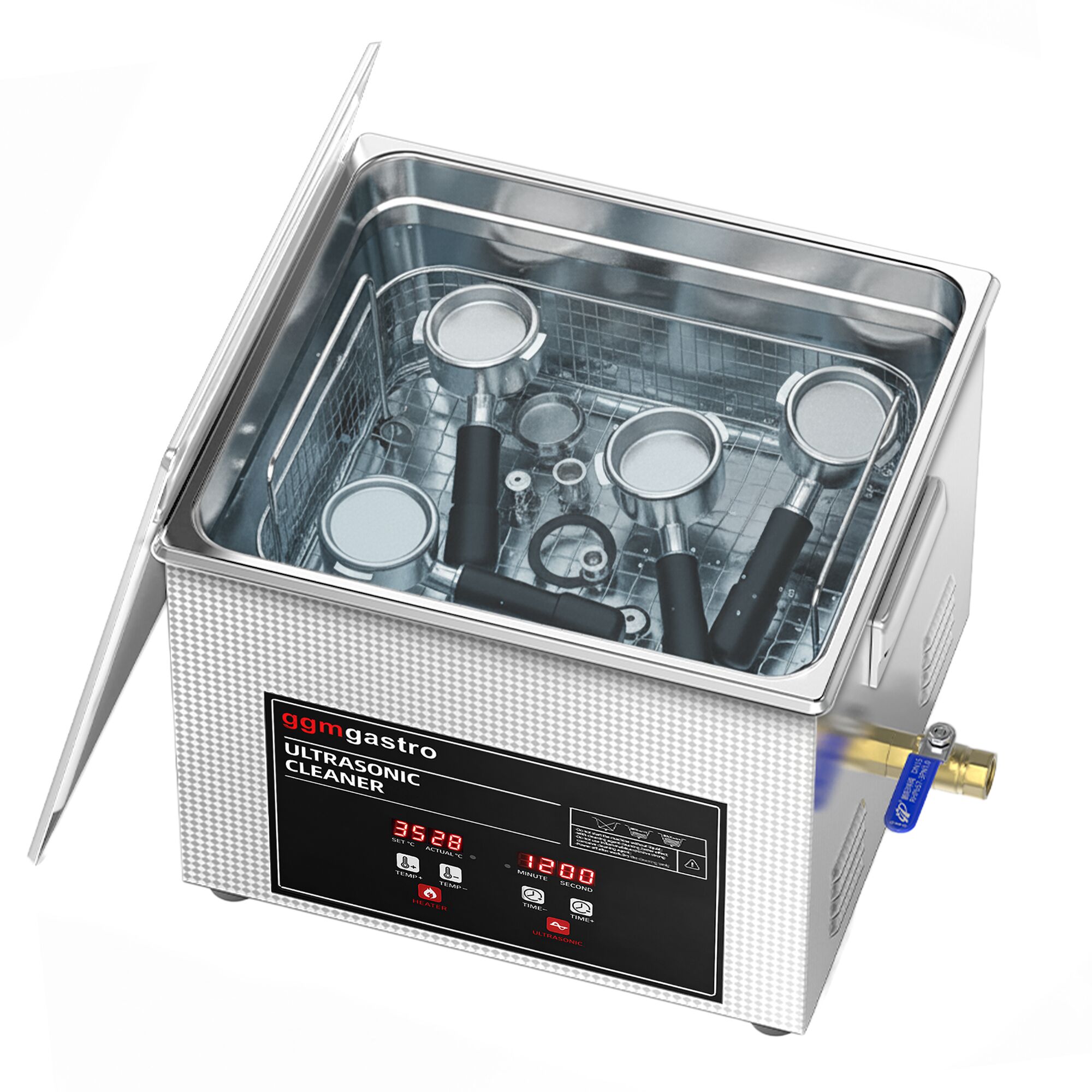 Nettoyeur à Ultrasons - 15 Litres - 360 Watt Puissance Ultrasonique - avec Robinet de Vidange