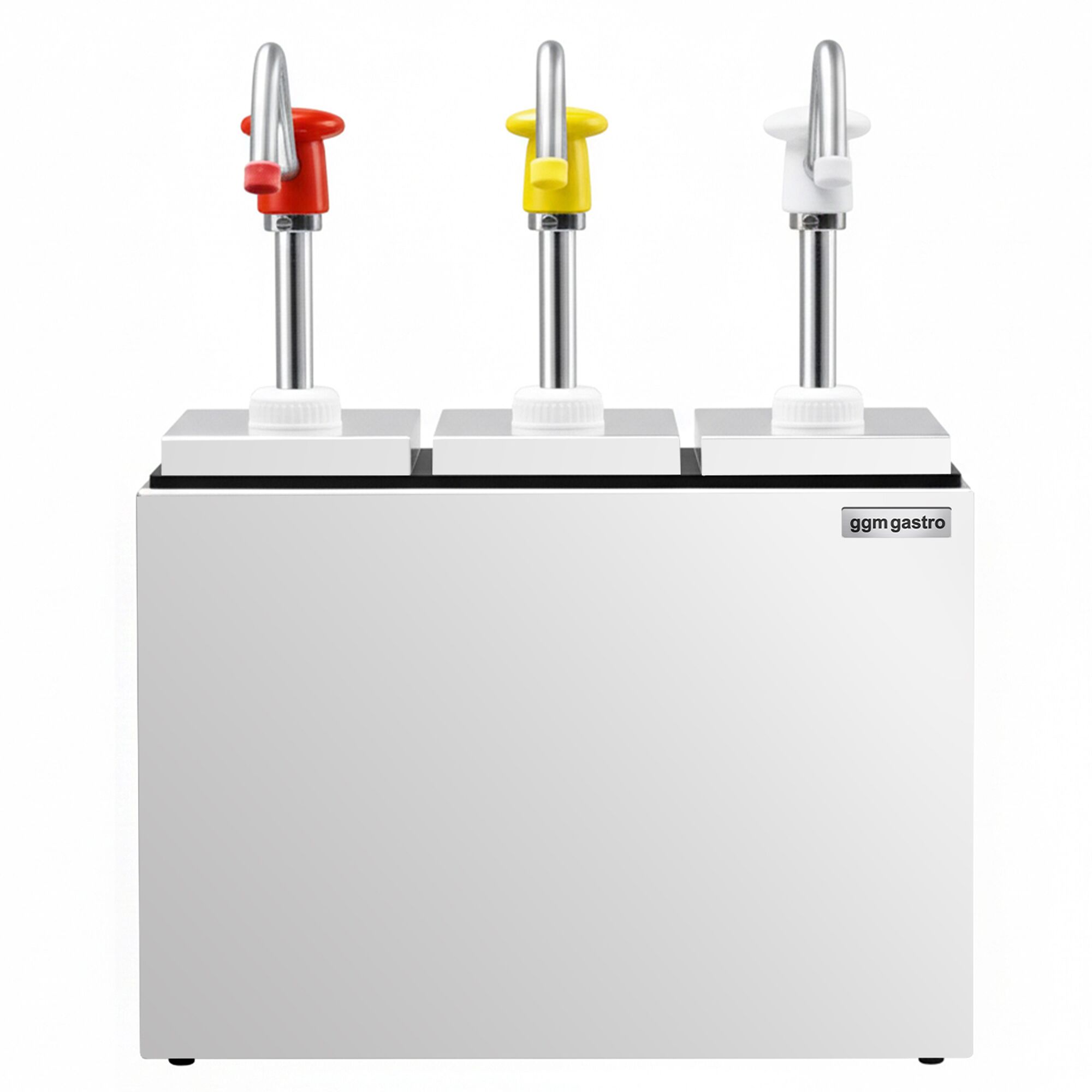 Distributeur de sauce - 3 pièces - 3x 2,5L - à poussoir - dosage réglable - bec anti-goutte - avec cuve - incl. support inox