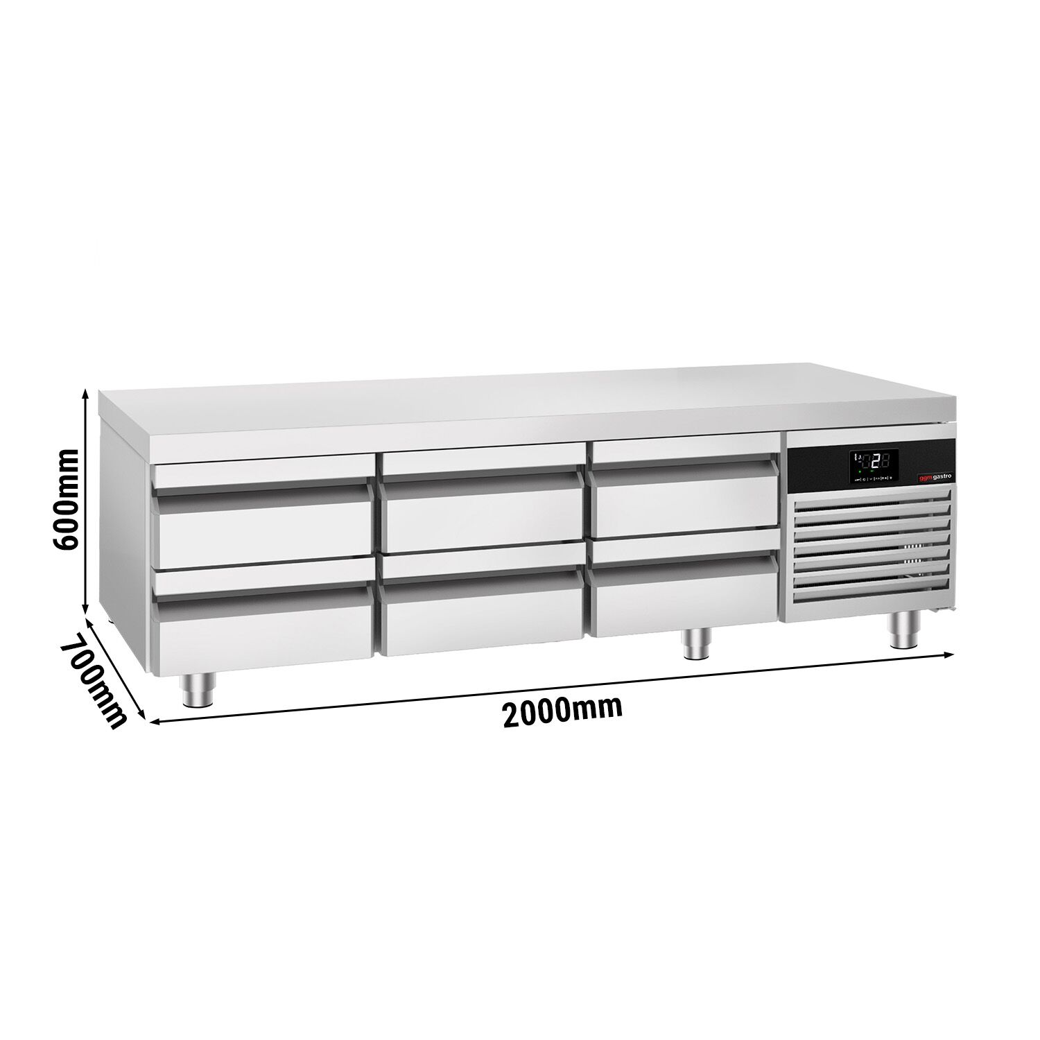 Soubassement réfrigéré Premium - 2000 mm - 210 litres - 6 tiroirs