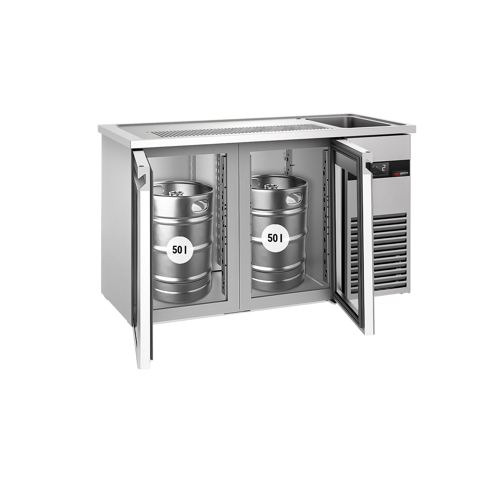 Comptoir de bar réfrigéré PREMIUM - 1550x700mm - 2 portes vitrées