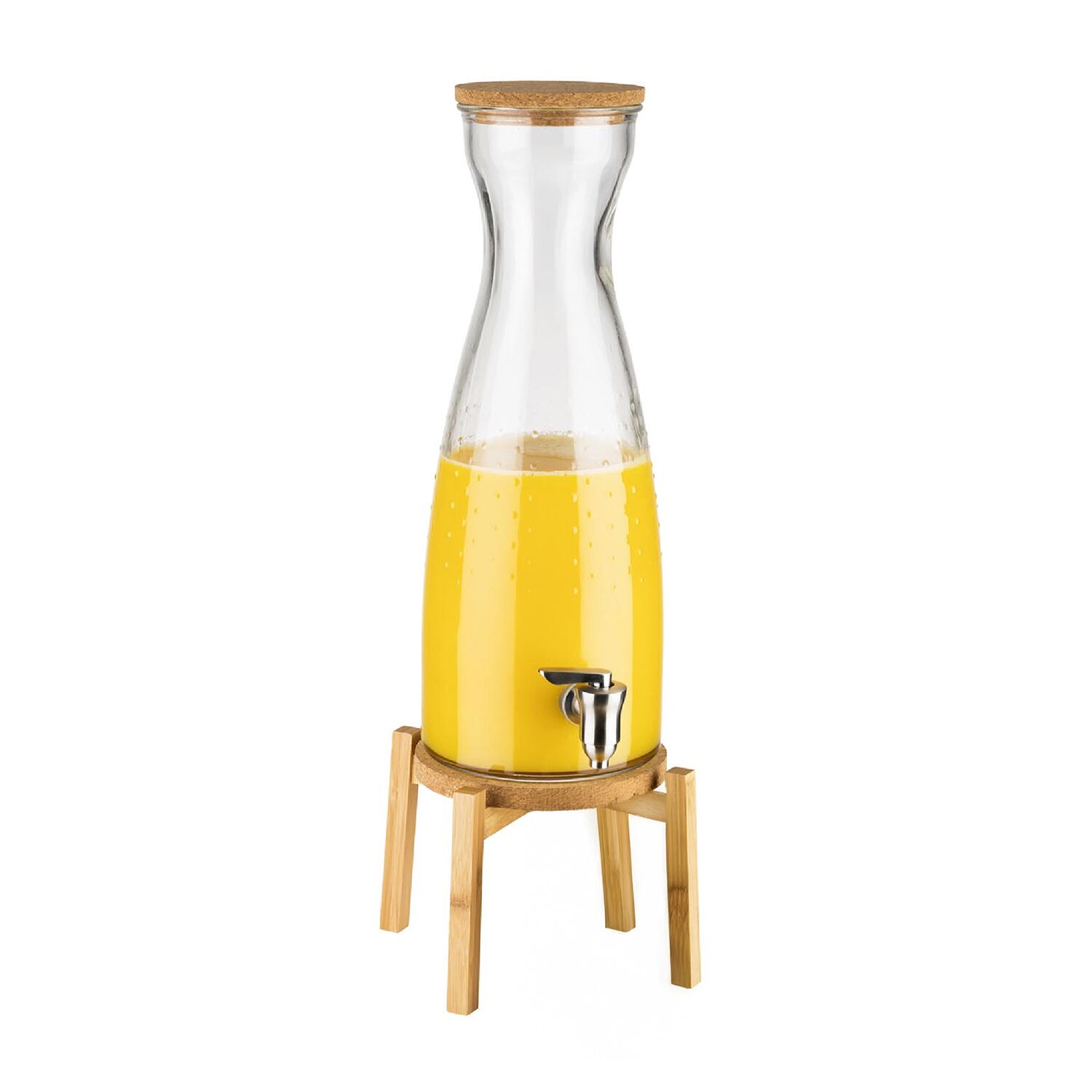 Distributeur de boissons - FRESH WOOD - Set en 2 pièces - Récipient en verre avec robinet - 4,5 Litres - incl. Support