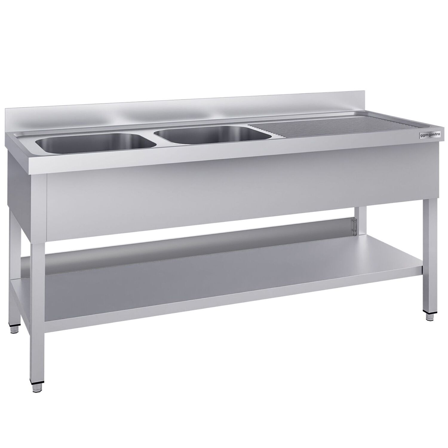 Plonge en inox ECO - 1800x600mm - avec étagère basse - 2 bacs à gauche