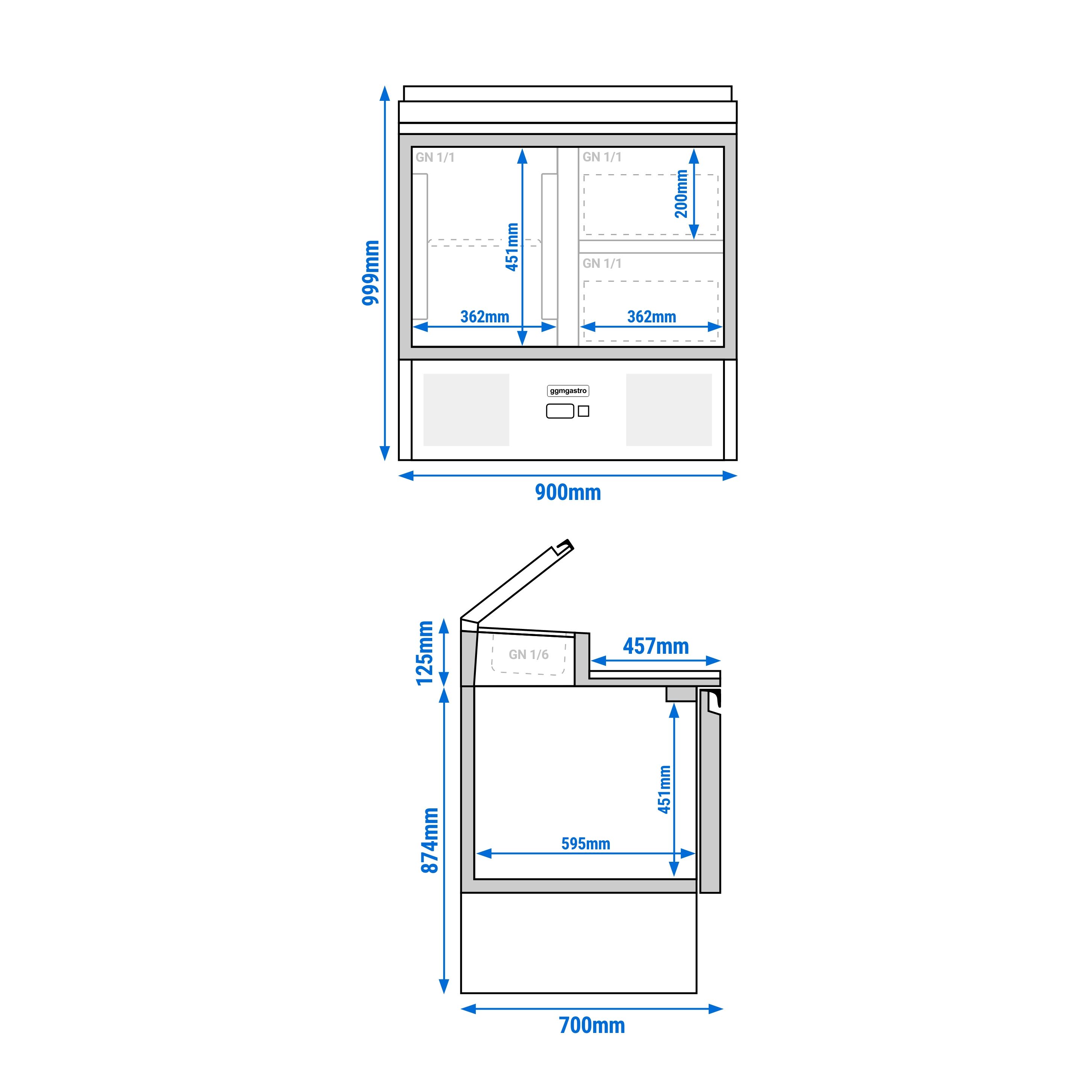 Table de préparation Mini ECO - 900 mm - 1 porte & 2 tiroirs - pour 5x GN 1/6