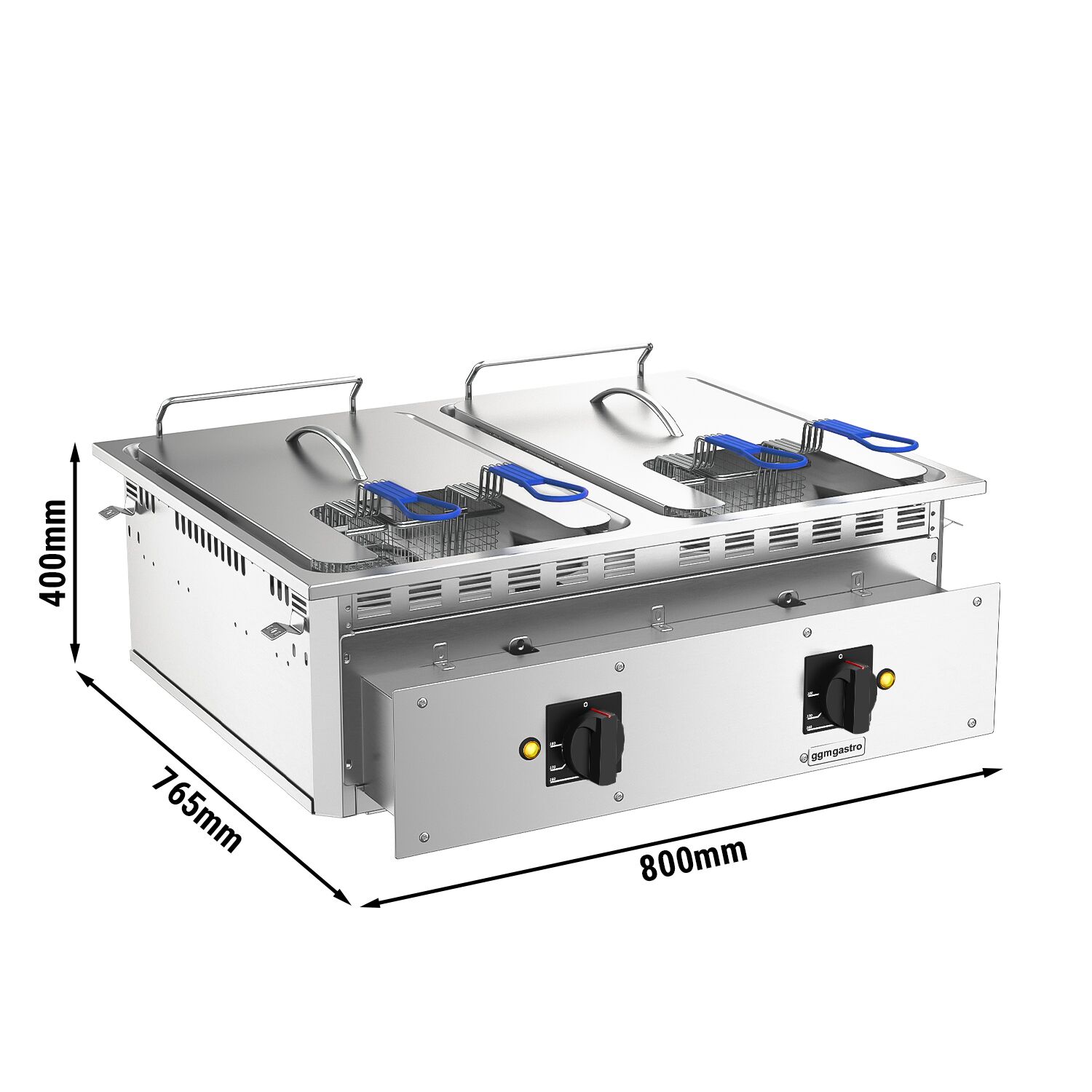 Friteuse double électrique professionnelle encastrable - 13+13L - 24kW - avec robinet de vidange