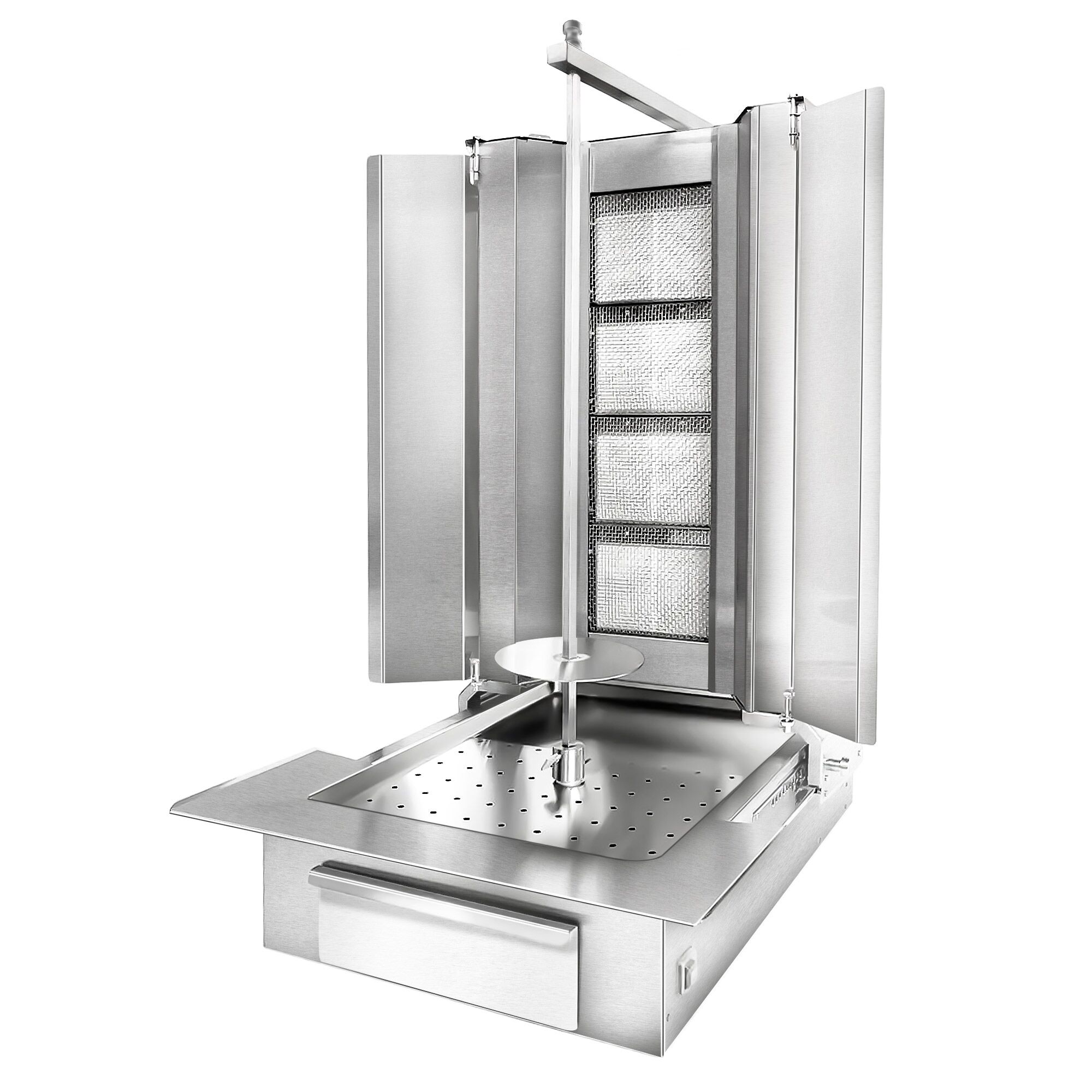 Gas Doner Kebab Grill (Shawarma/Gyros) - 4 Burner - up to 60kg - 13kW - Countertop - incl. 2 splash guards & 2 double doors - For UK