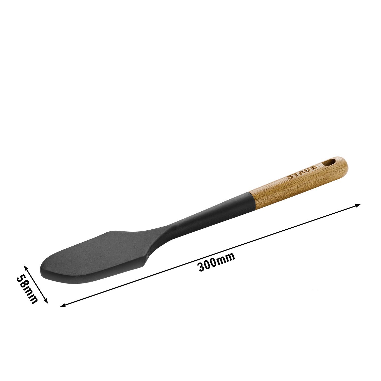 STAUB | Silicone Dough Scraper Spatula – 300 mm - Black - Acacia Handle - Non-stick Safe