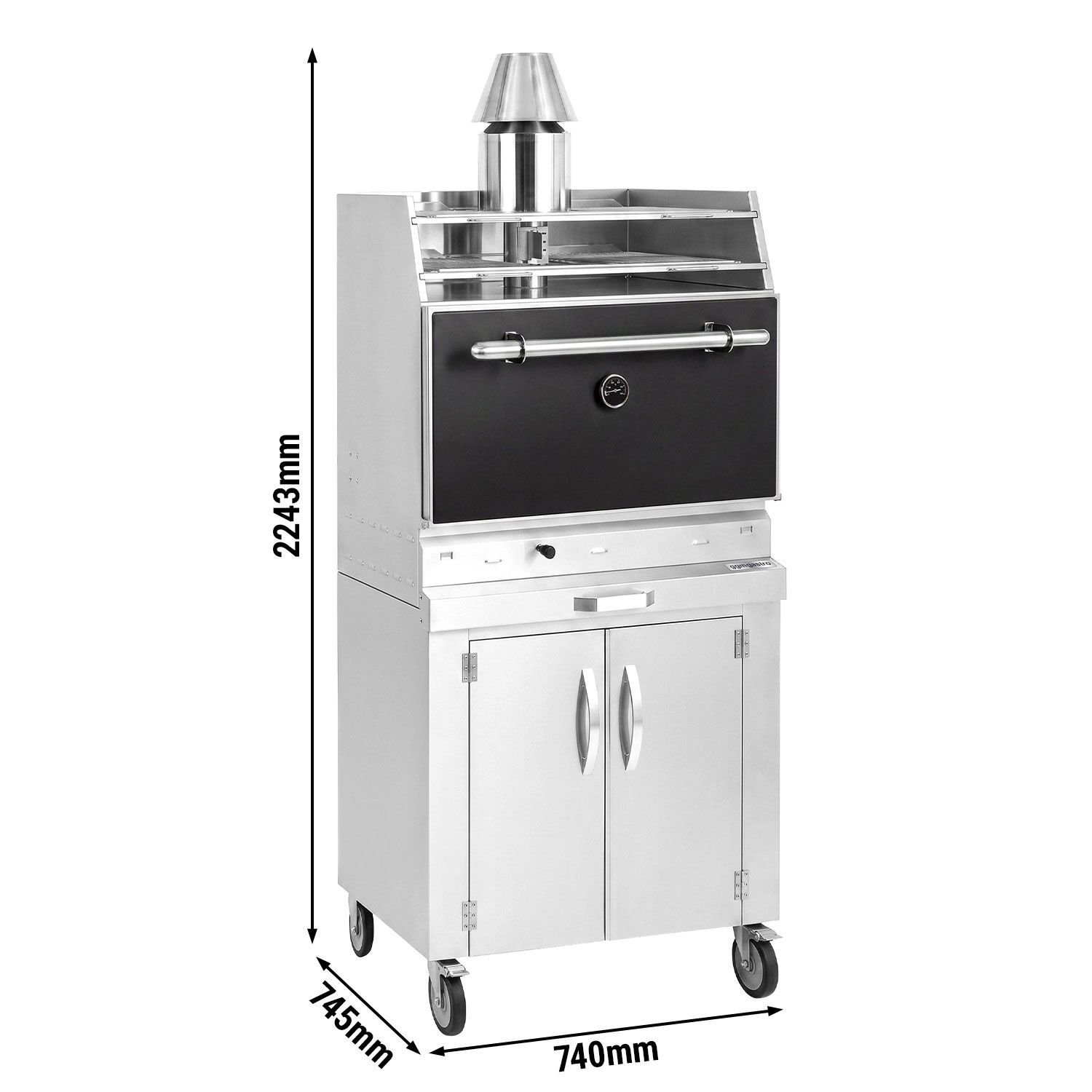 Charcoal Oven - 704mm - with cabinet base - Black