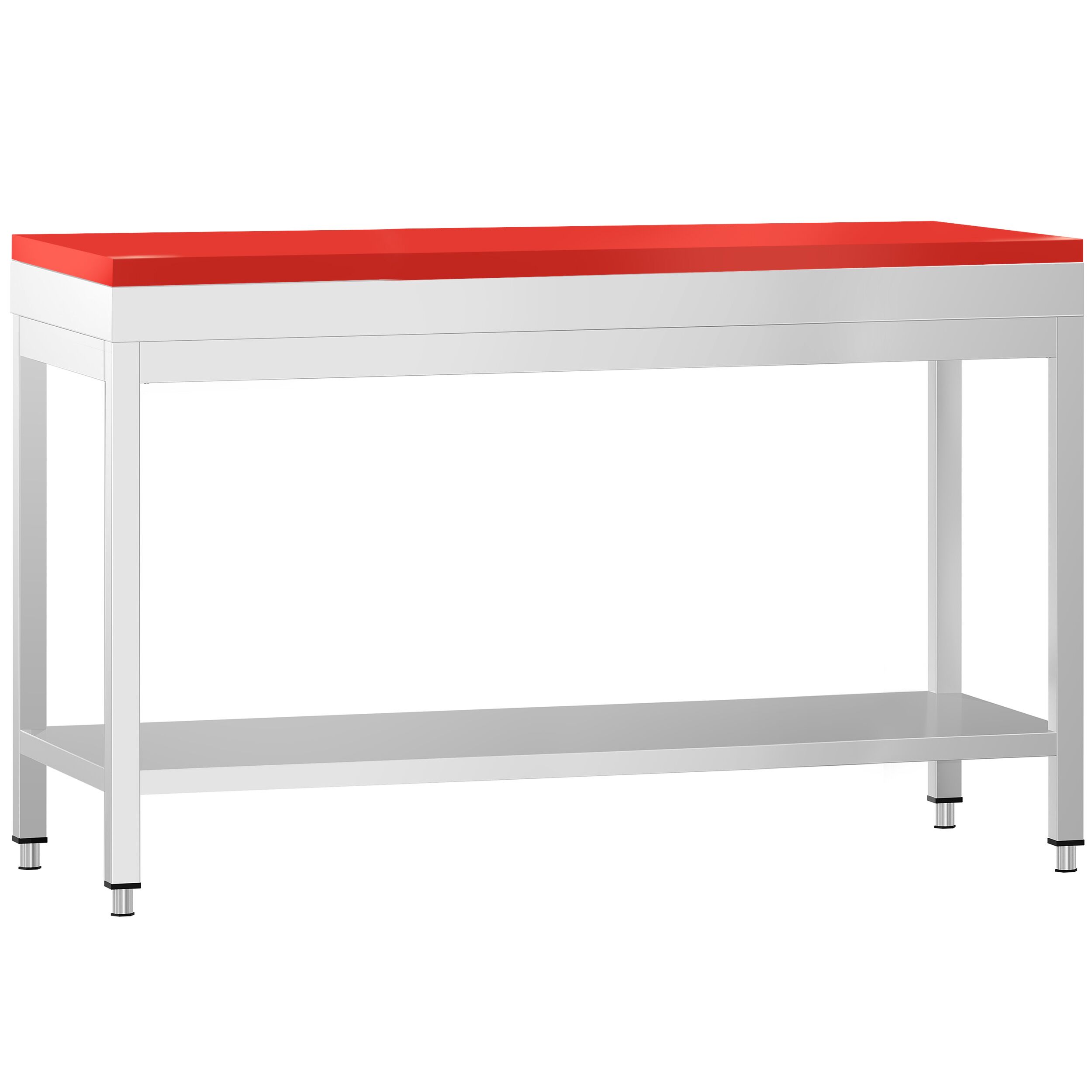 Table de travail inox PREMIUM - 1400 x 600 mm - avec tablette inférieure - incl. Planche à découper Rouge