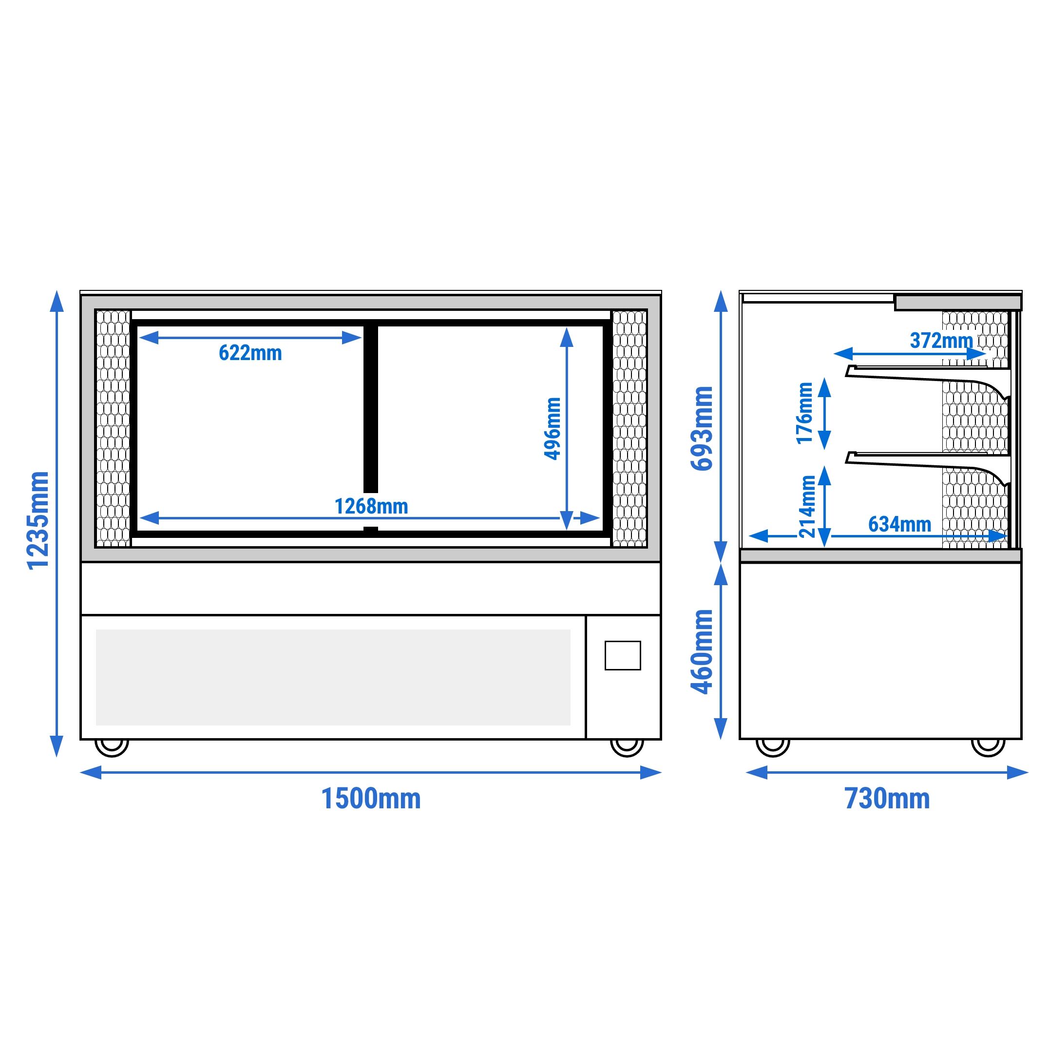 Vitrine de comptoir réfrigérée MADRID - 525L - 1500mm - Double vitrage - avec 2 étagères - portes coulissantes vitrées arrière - Noir mat