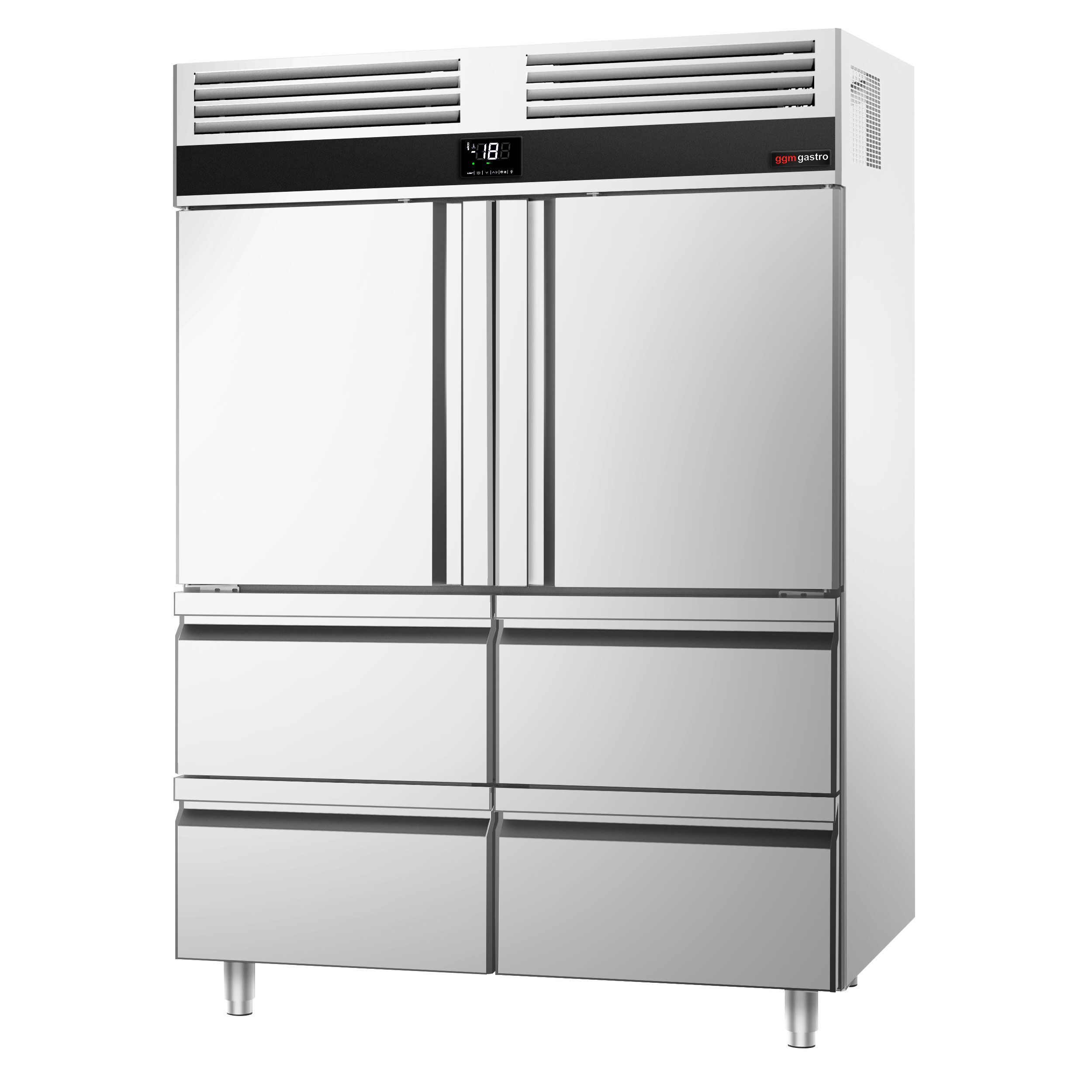 Armoire réfrigérée négative en acier inoxydable PREMIUM - GN 2/1 - 1400 L - avec 2 demi-portes & 4 tiroirs