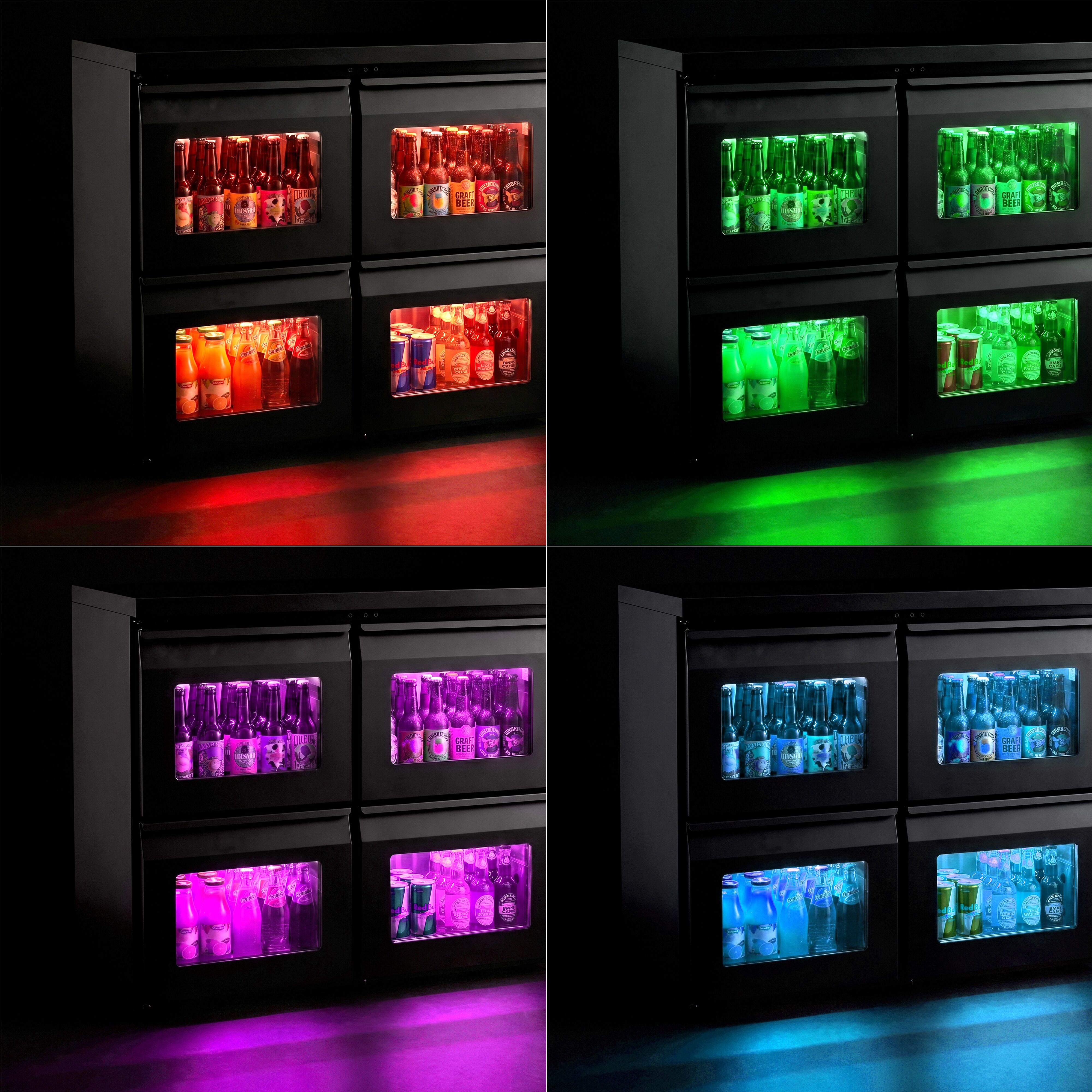 Commercial Back Bar Cooler ECO – 1460 mm – with 4 Glass Drawers – with RGB LED Lighting