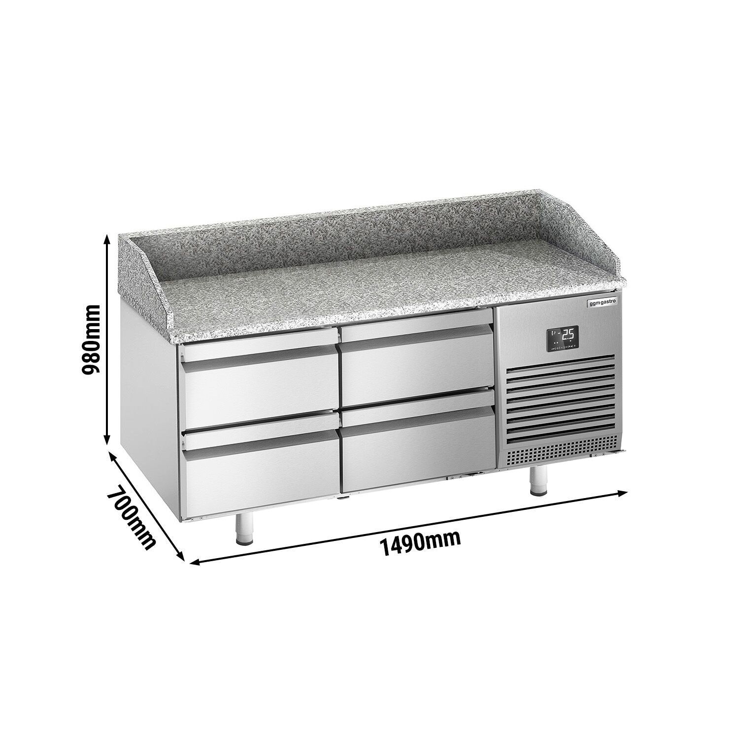 Table réfrigérée à pizza Premium PLUS - 1490 x 700 mm - avec 4 tiroirs