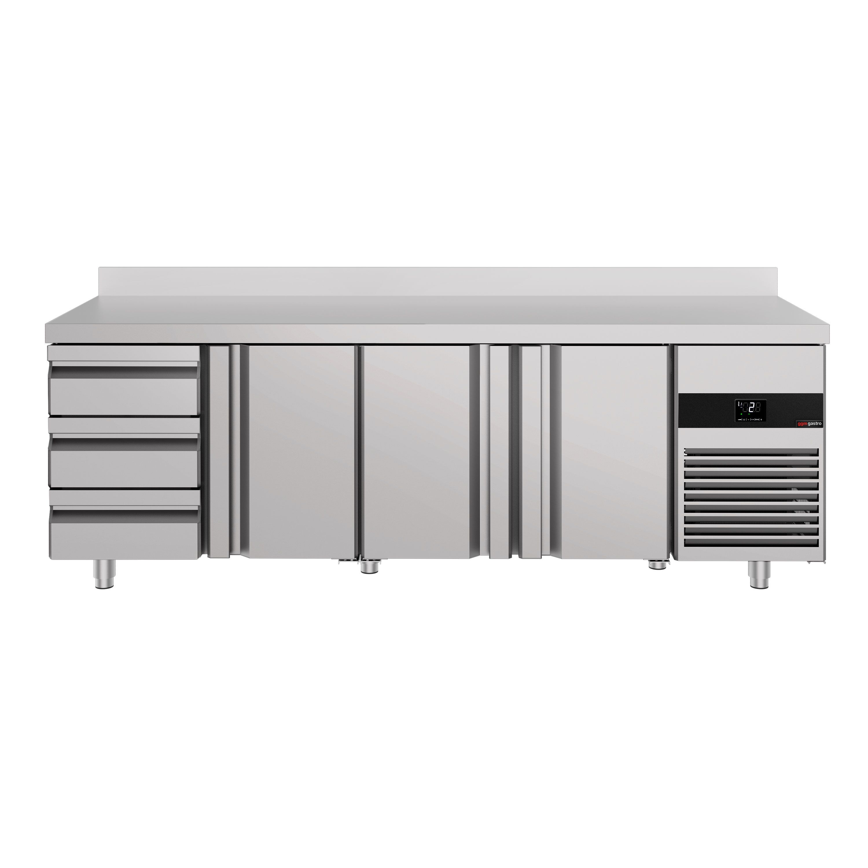 Table réfrigérée PREMIUM - 2330 x 700 mm - avec 3 portes - 3 tiroirs - avec dosseret