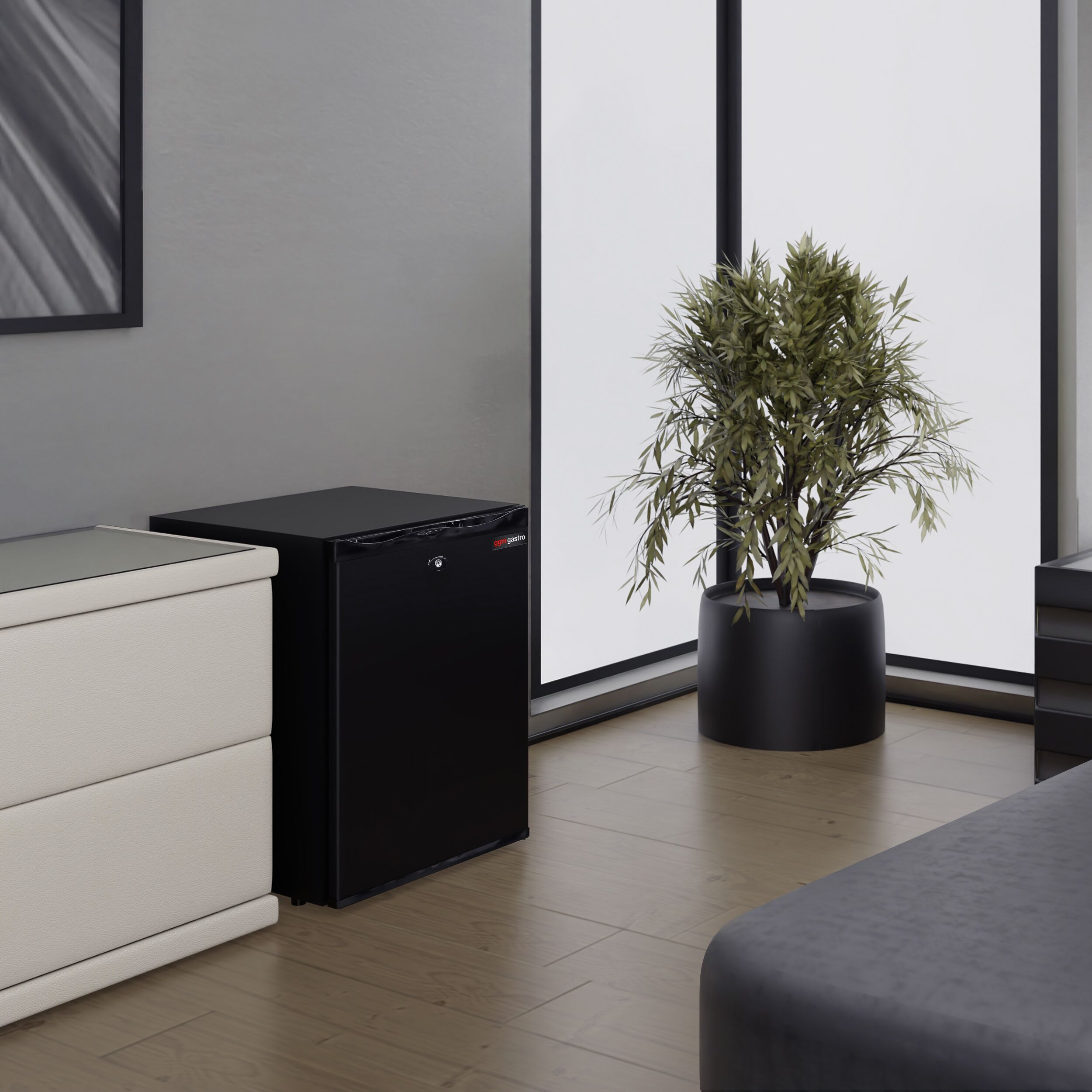 Minibar - 402mm - 34L - avec 1 porte & serrure - Noir - porte réversible - Silencieux