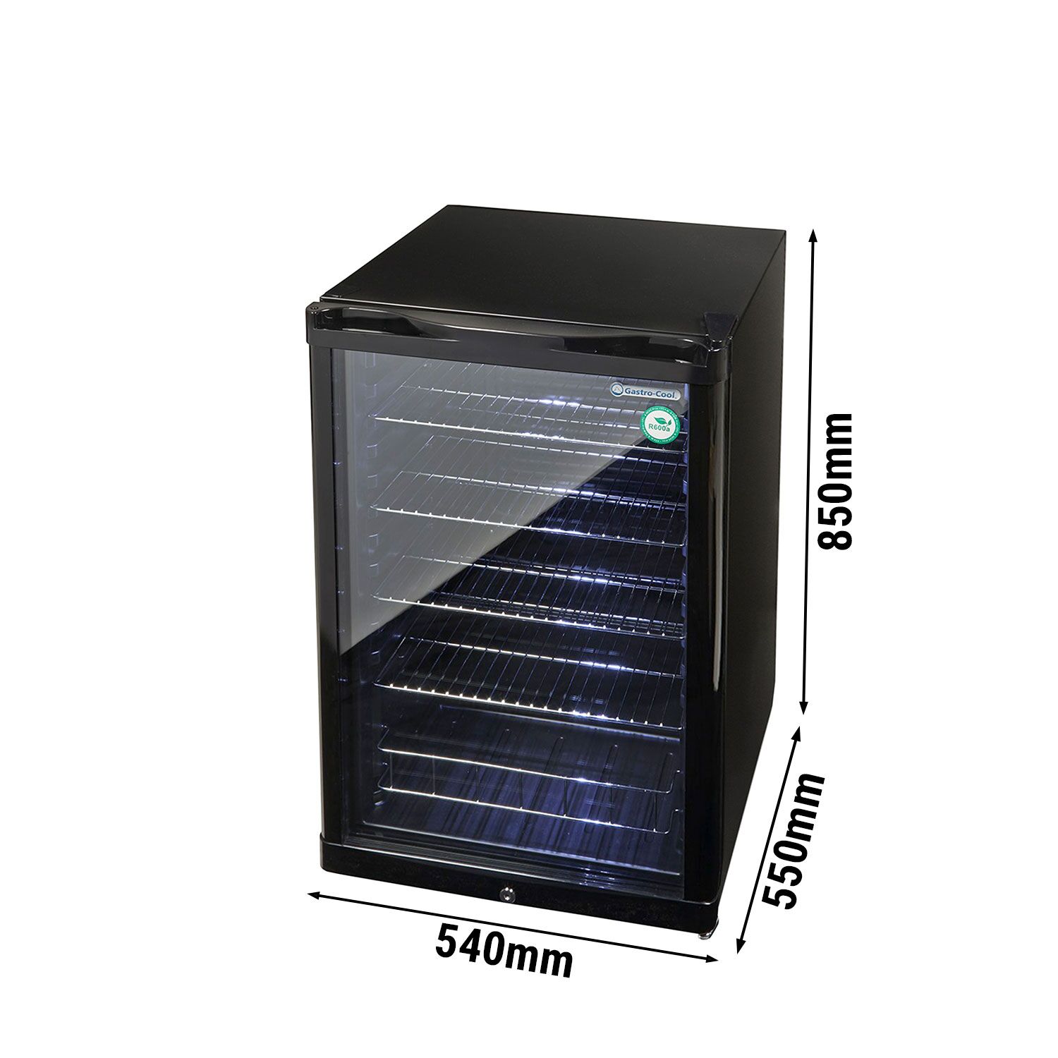 GASTRO-COOL | Barkylskåp - 540 mm - 130 liter - med 1 glasdörr - Svart