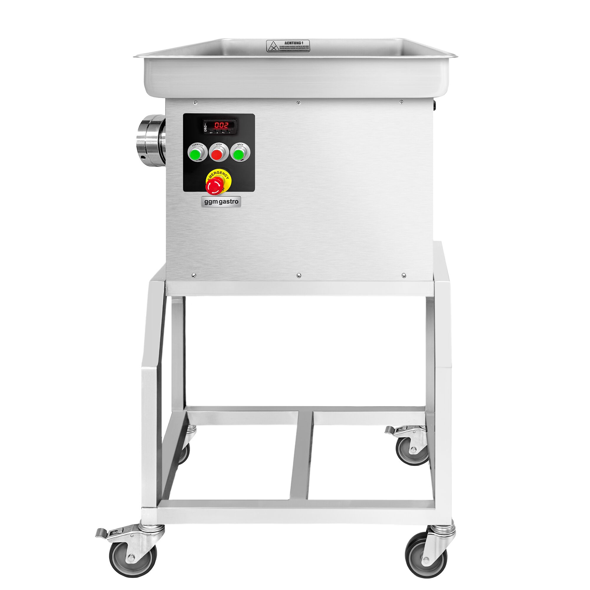 Heavy Duty Electric Meat Mincer Size 32 - 600kg/h - 3 kW - 236rpm - Mincing Plate 3.5mm - with Castors - with Cooling System