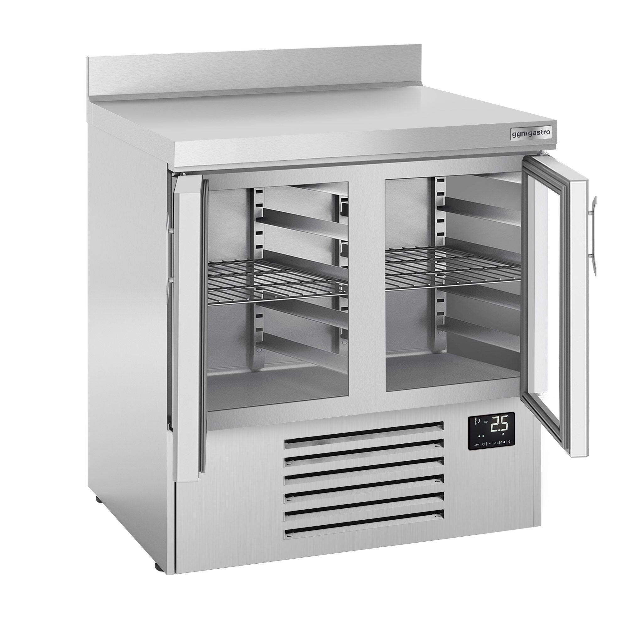 Commercial Counter Fridge PREMIUM PLUS - 978x700mm - glass doors - with upstand - capacity 230 litres