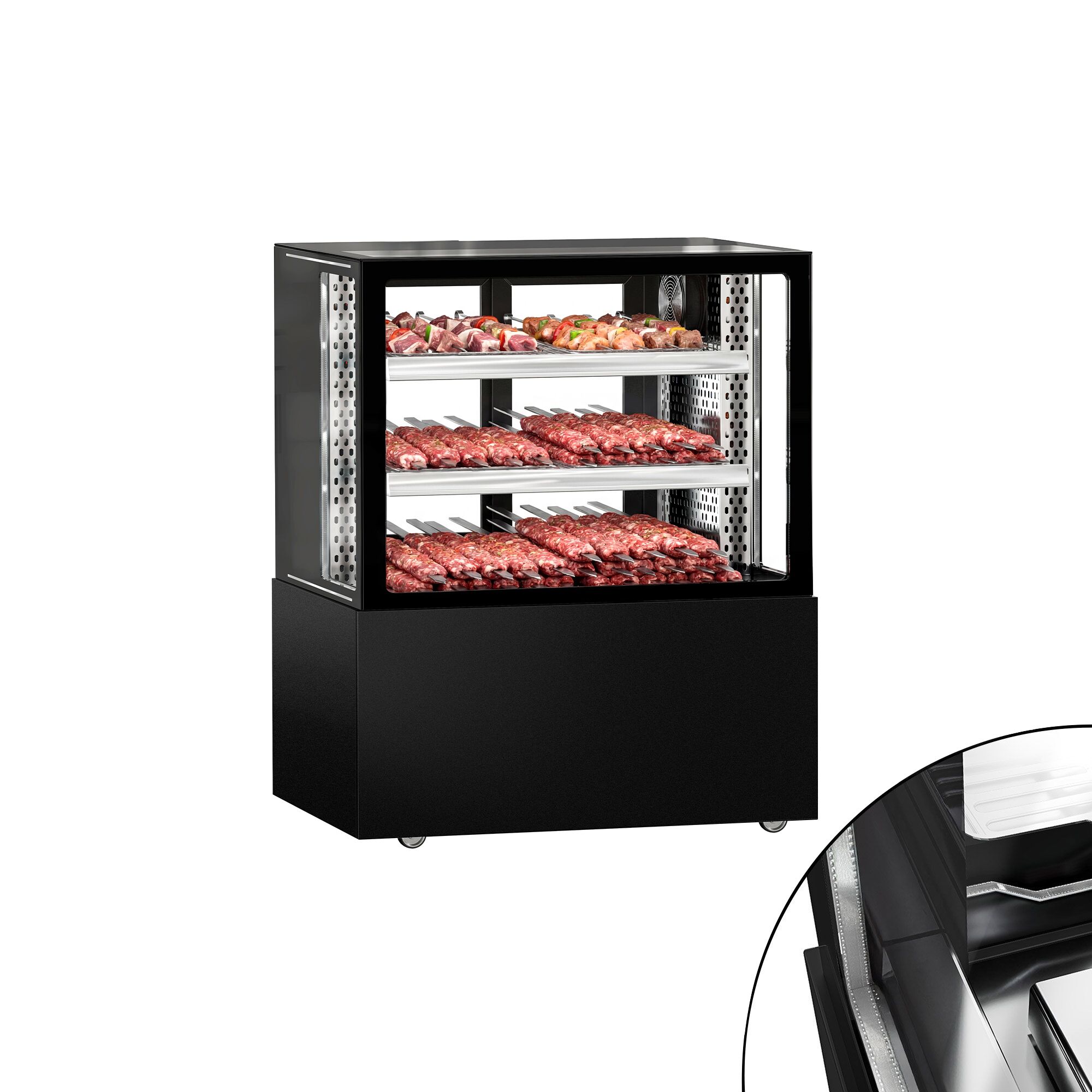 Vitrine de comptoir réfrigérée MADRID - 435L - 1000mm - Double vitrage - avec 2 étagères - portes coulissantes vitrées arrière - Noir mat