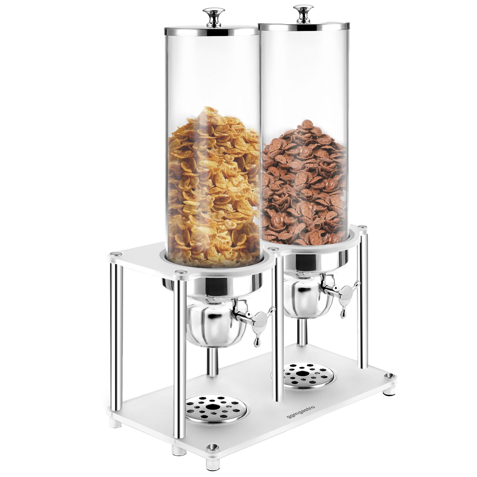 Distributeur de céréales – 2 récipients en plastique – 2 × 3,7 litres – Argent