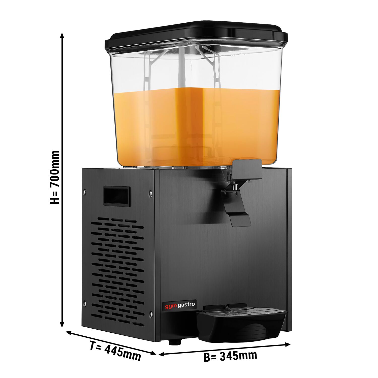 Commercial Cold Drinks Dispenser - 1x polycarbonate tank with tap & paddle agitation - 18 Litres - 290W - Black - incl. drip tray