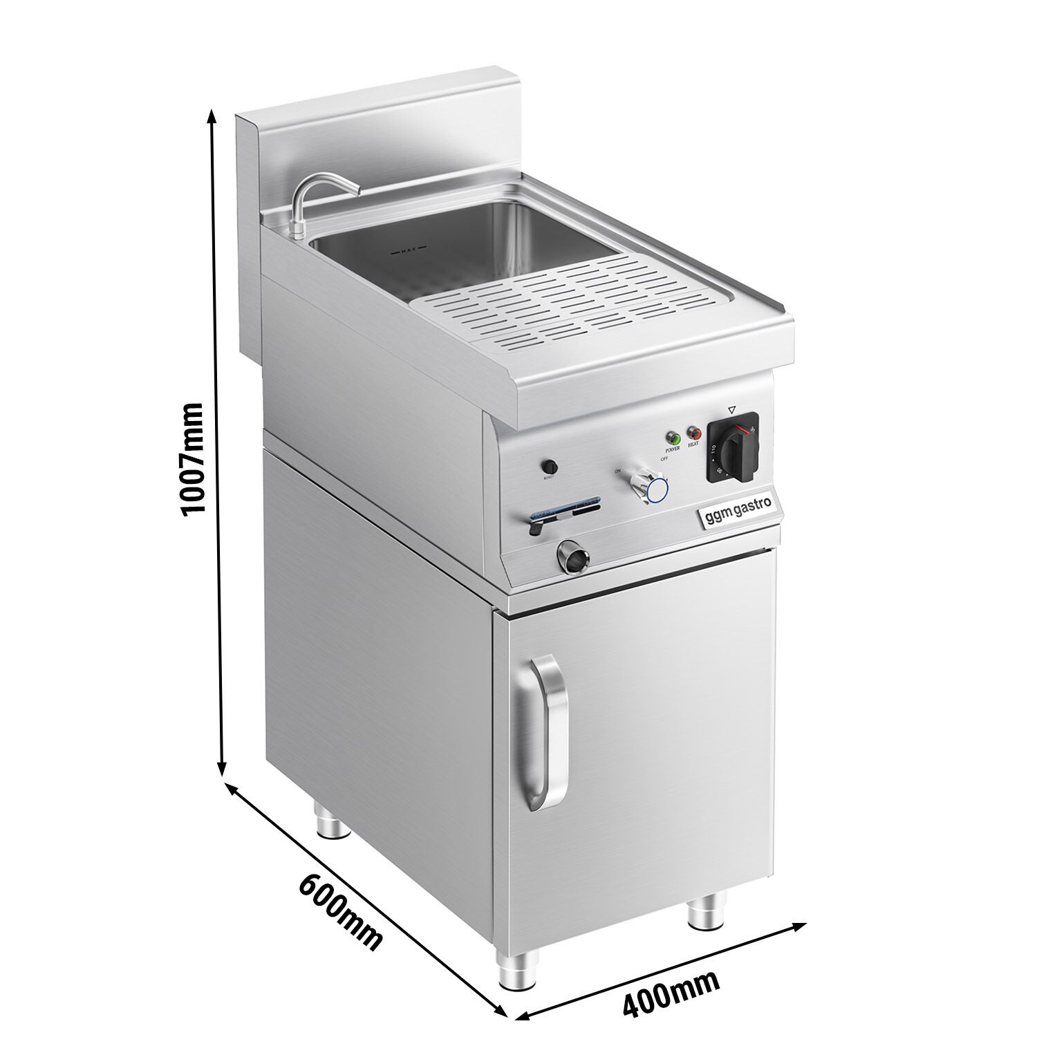 Cuiseur à pâtes électrique avec robinet – 18 L – 4,5 kW – incl. soubassement avec 1 porte
