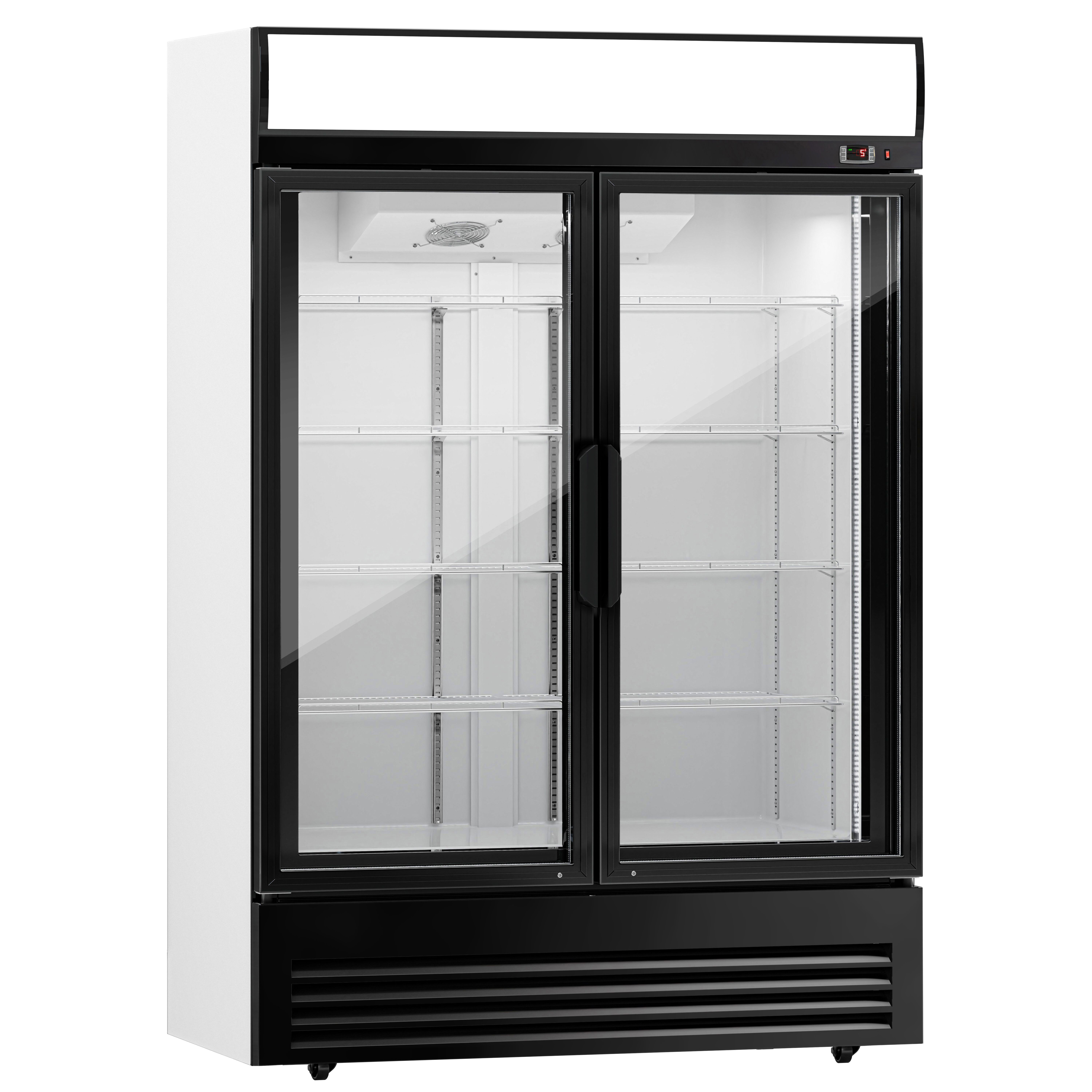 Vitrine réfrigérée à boissons - 1295mm - 880 L - 2 portes vitrées - éclairage LED - thermostat numérique - Noir - +2 à +8 °C