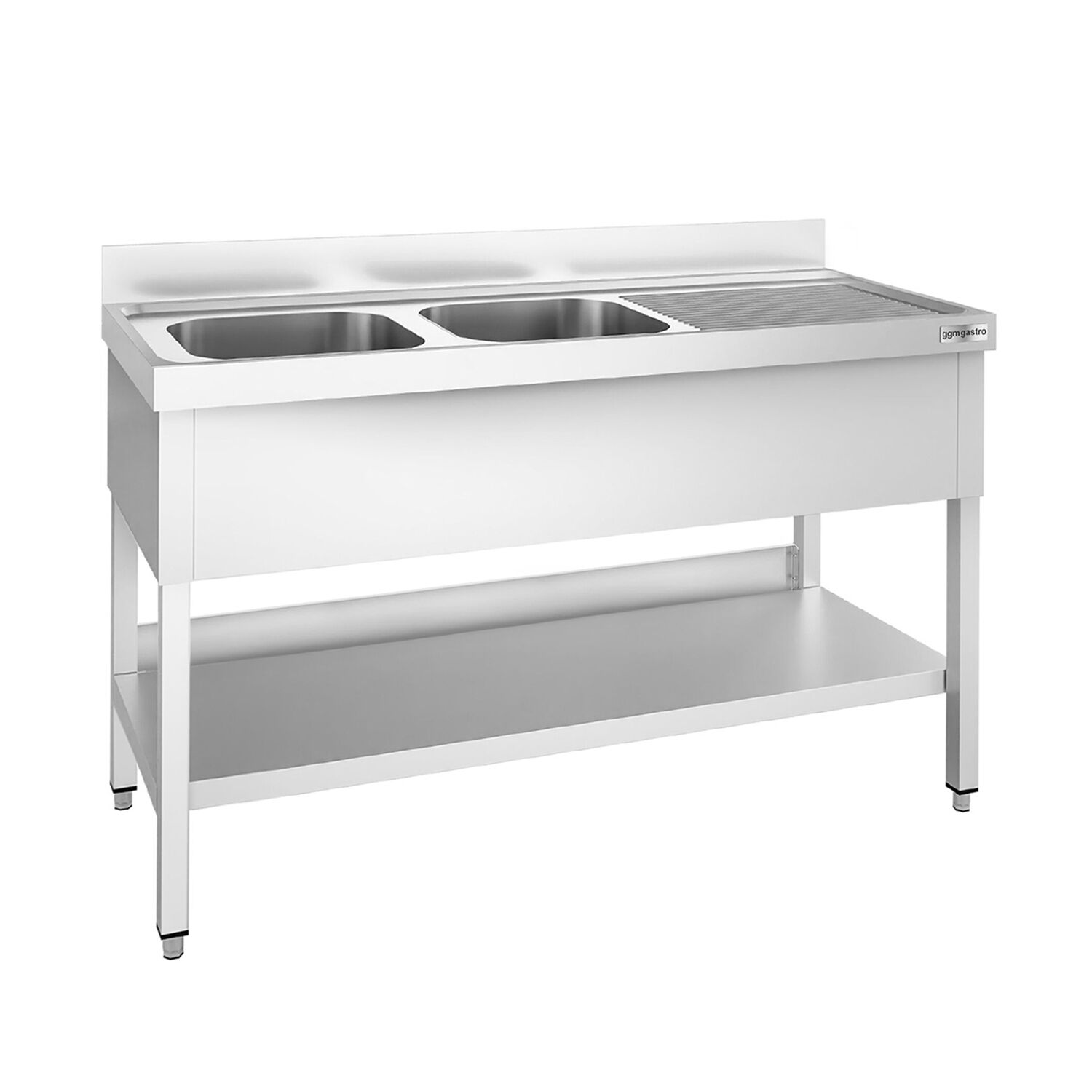 Plonge en inox PREMIUM - 1400x600mm - avec étagère basse - 2 bacs à gauche