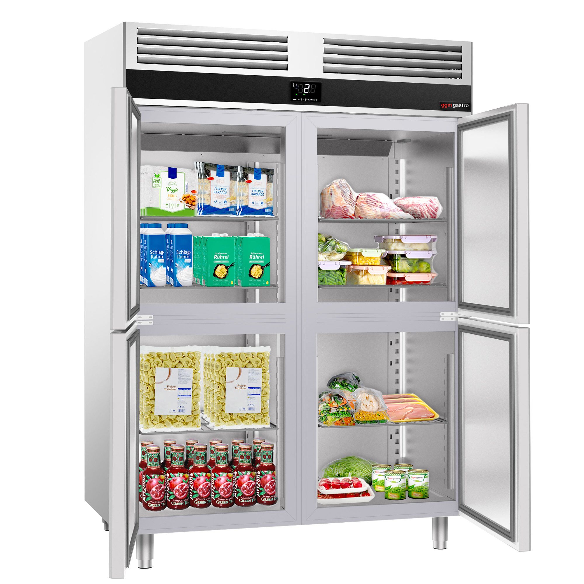 Armoire réfrigérée positive Inox AISI 304 PREMIUM - GN 2/1 - 1400 L - avec 4 demi-portes