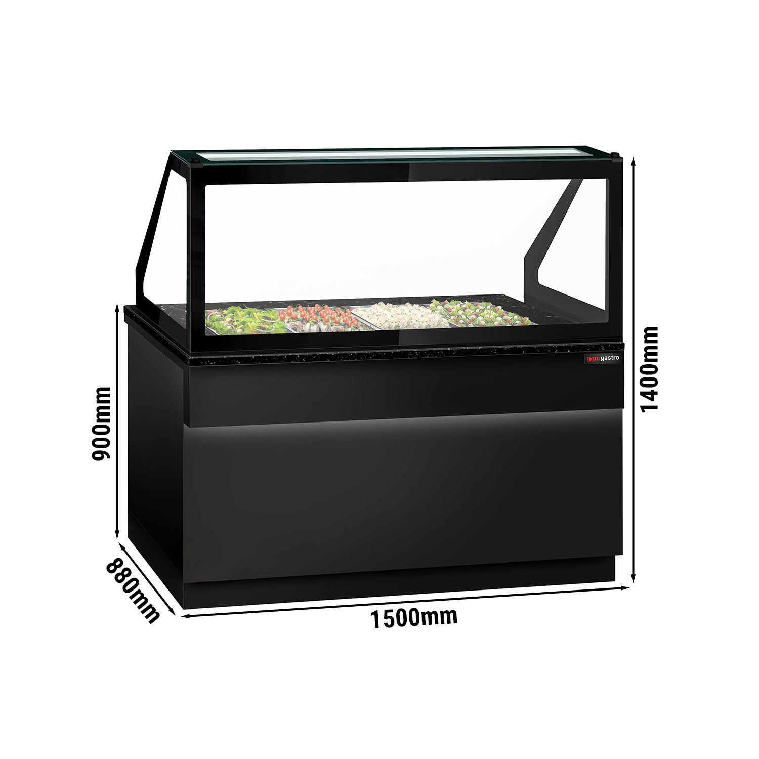 Saladette réfrigérée TORONTO - 1500 mm - Façade noire - 2 portes - Pour 4x GN 1/1 - Plateau de travail en granit noir