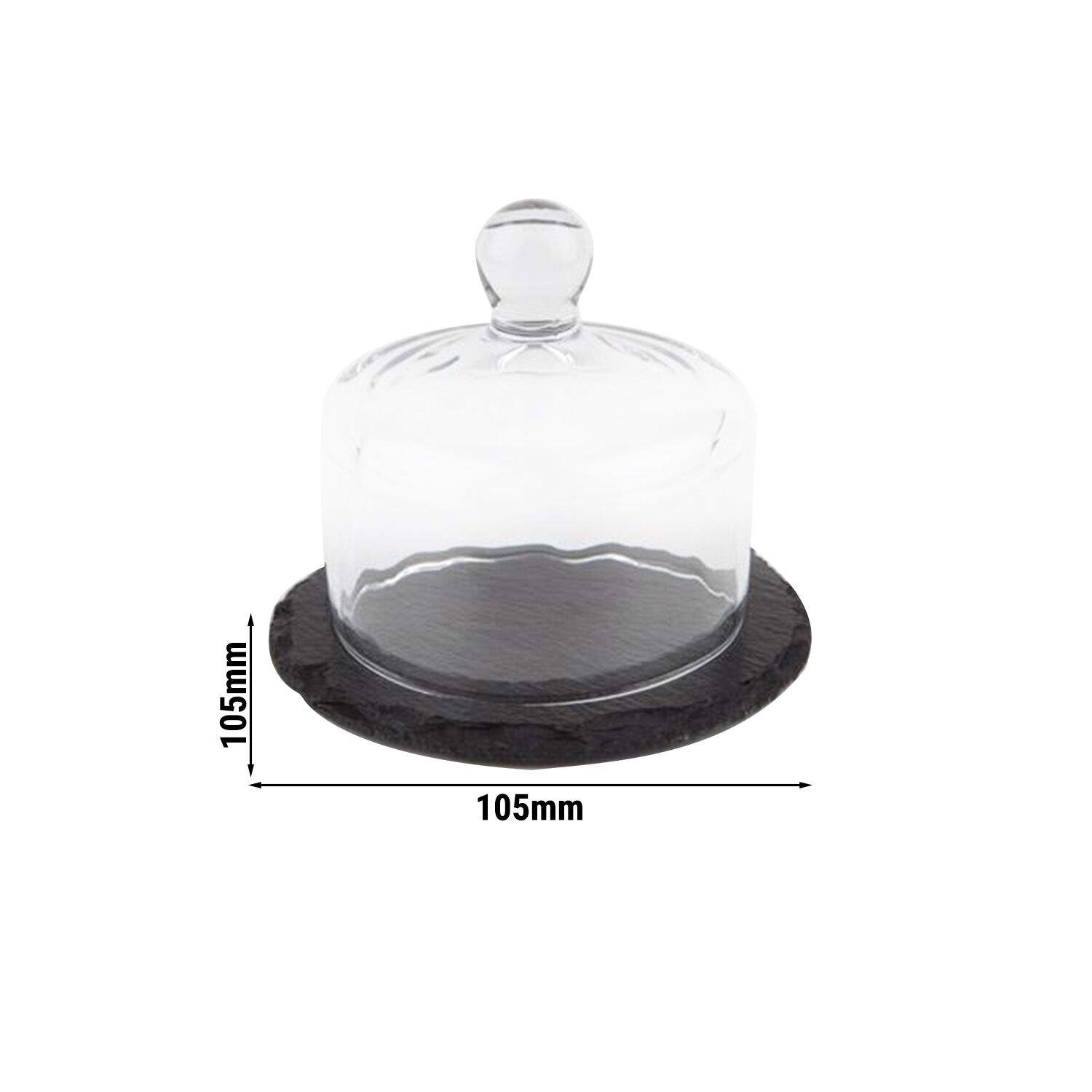 (6 pcs) Plateau en ardoise naturelle avec cloche en verre - Ardoise naturelle - Set 2 pièces - Ø105mm - Hauteur: 95mm