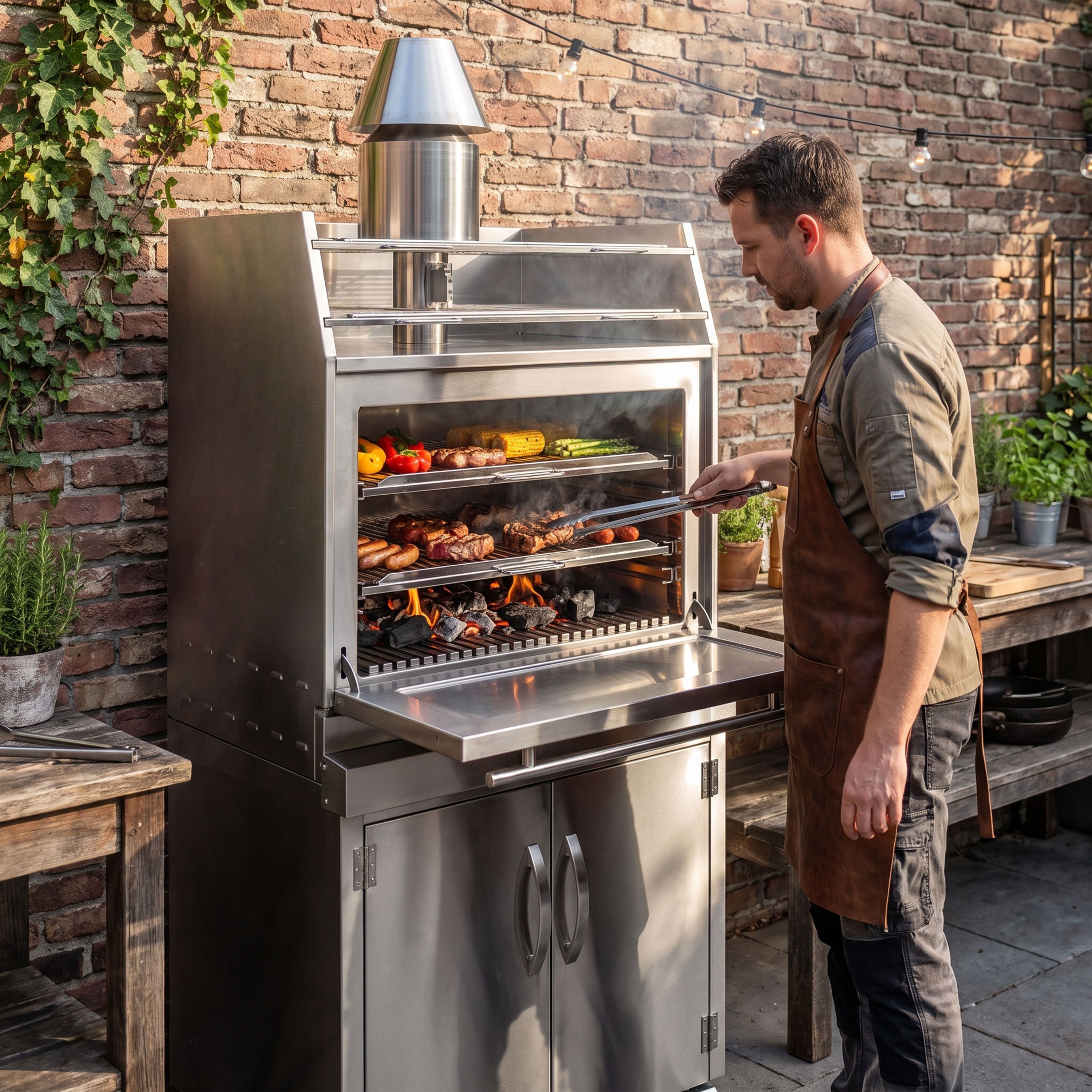 Charcoal Oven - 704mm - with cabinet base - Black